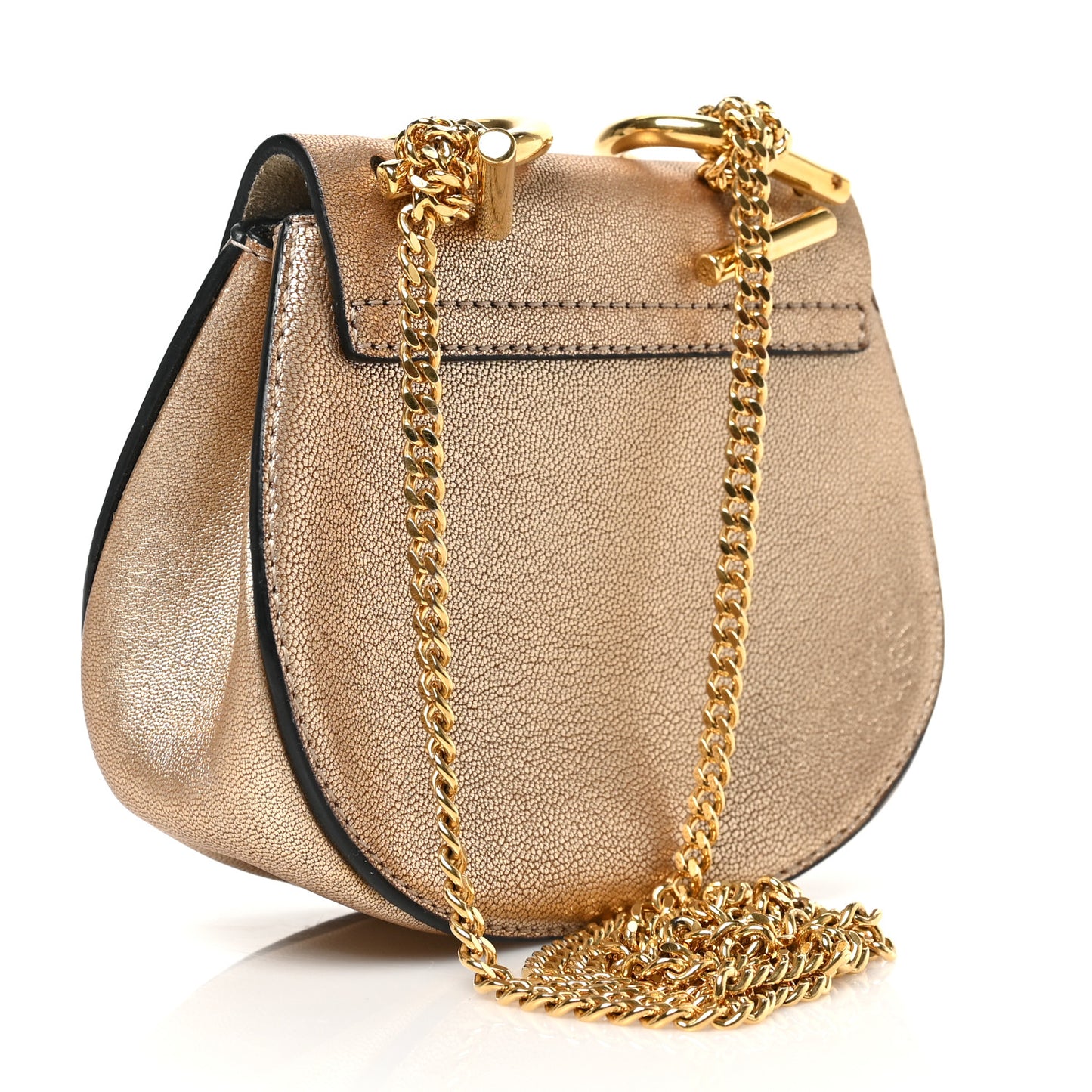Metallic Grained Goatskin Nano Drew Shoulder Bag Abstract Gold