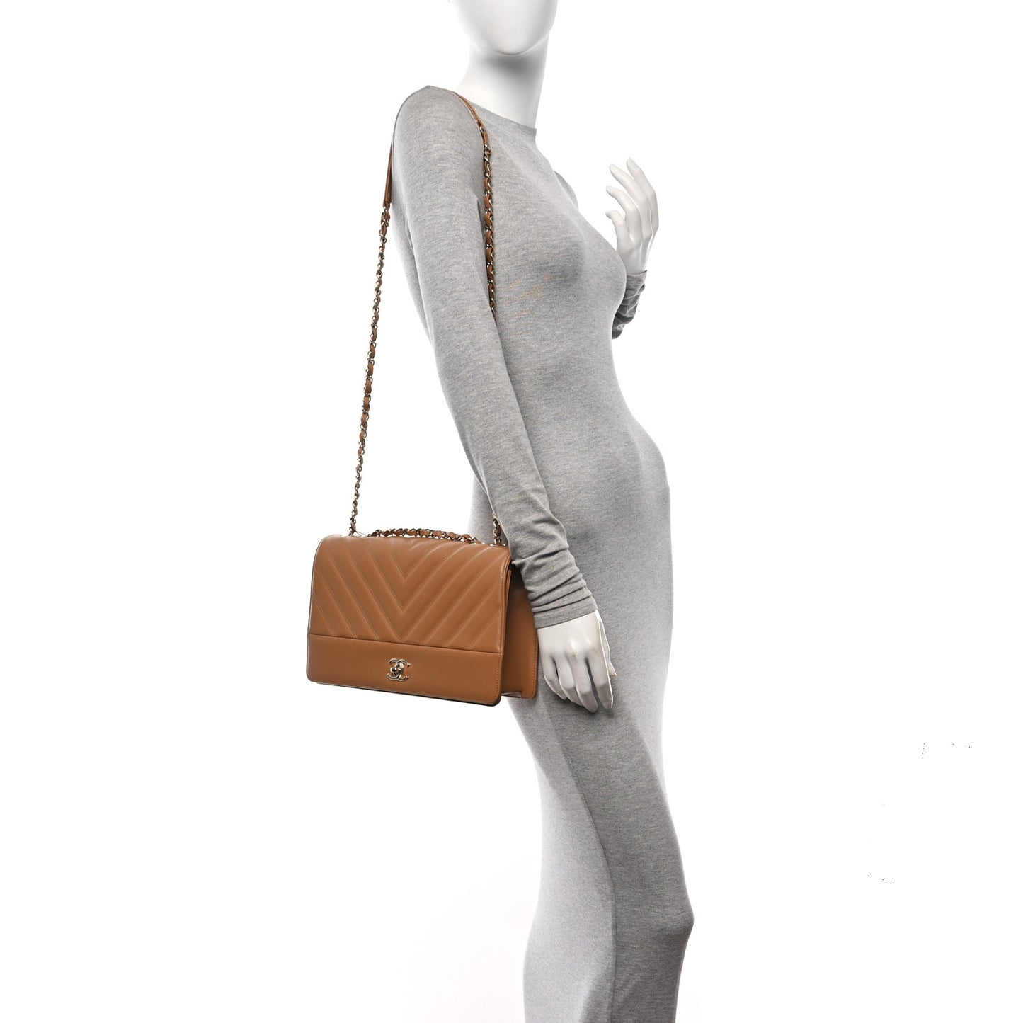 Lambskin Chevron Quilted Flap Camel