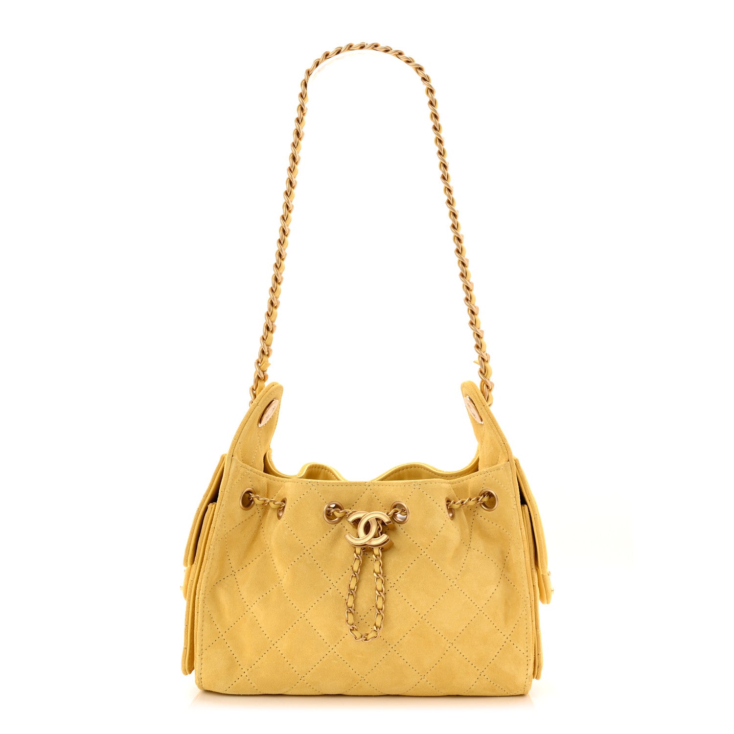 Chanel Suede Quilted Mini Chanel 25 Handbag Yellow 1794389