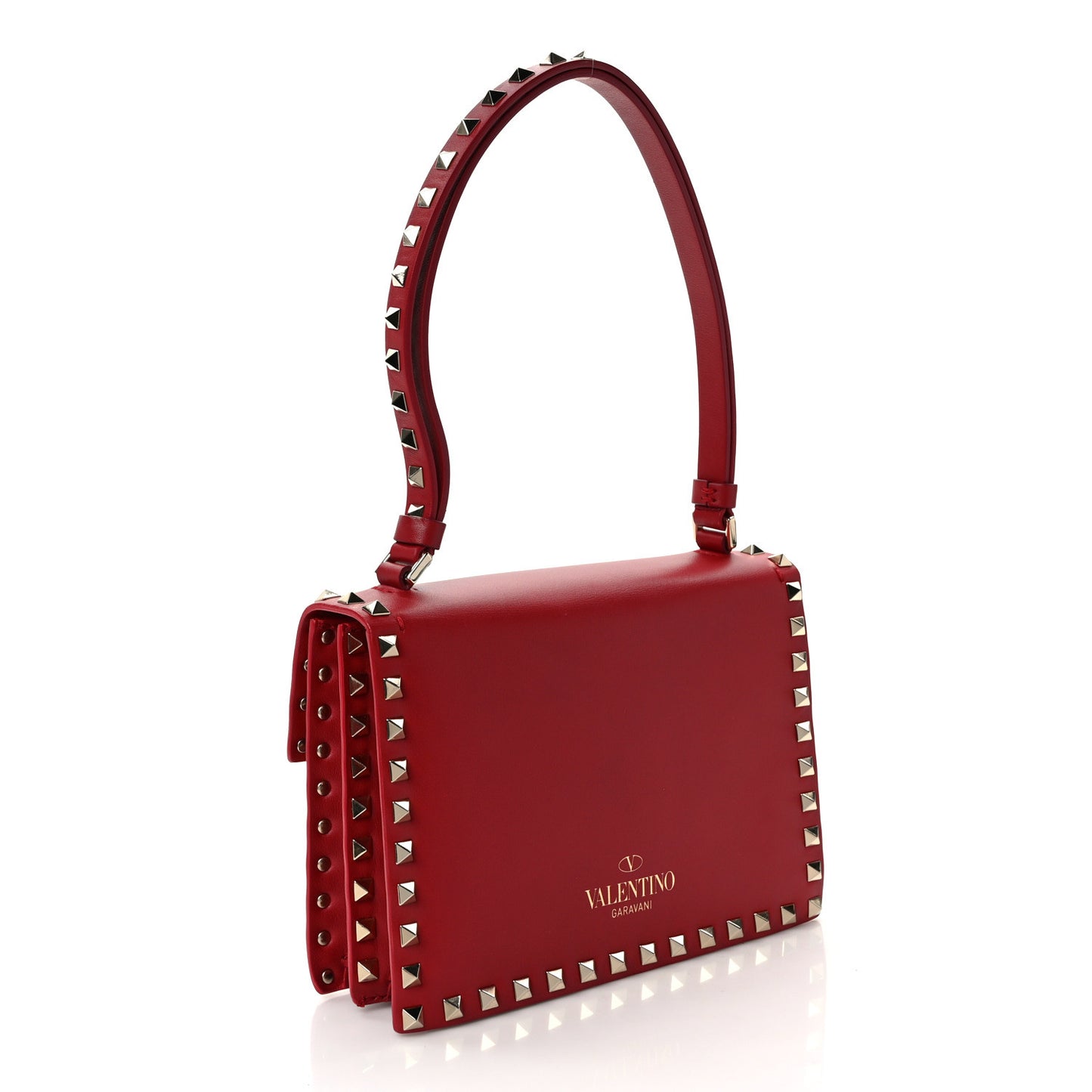 Calfskin Rockstud Flap Shoulder Bag Rosso Valentino