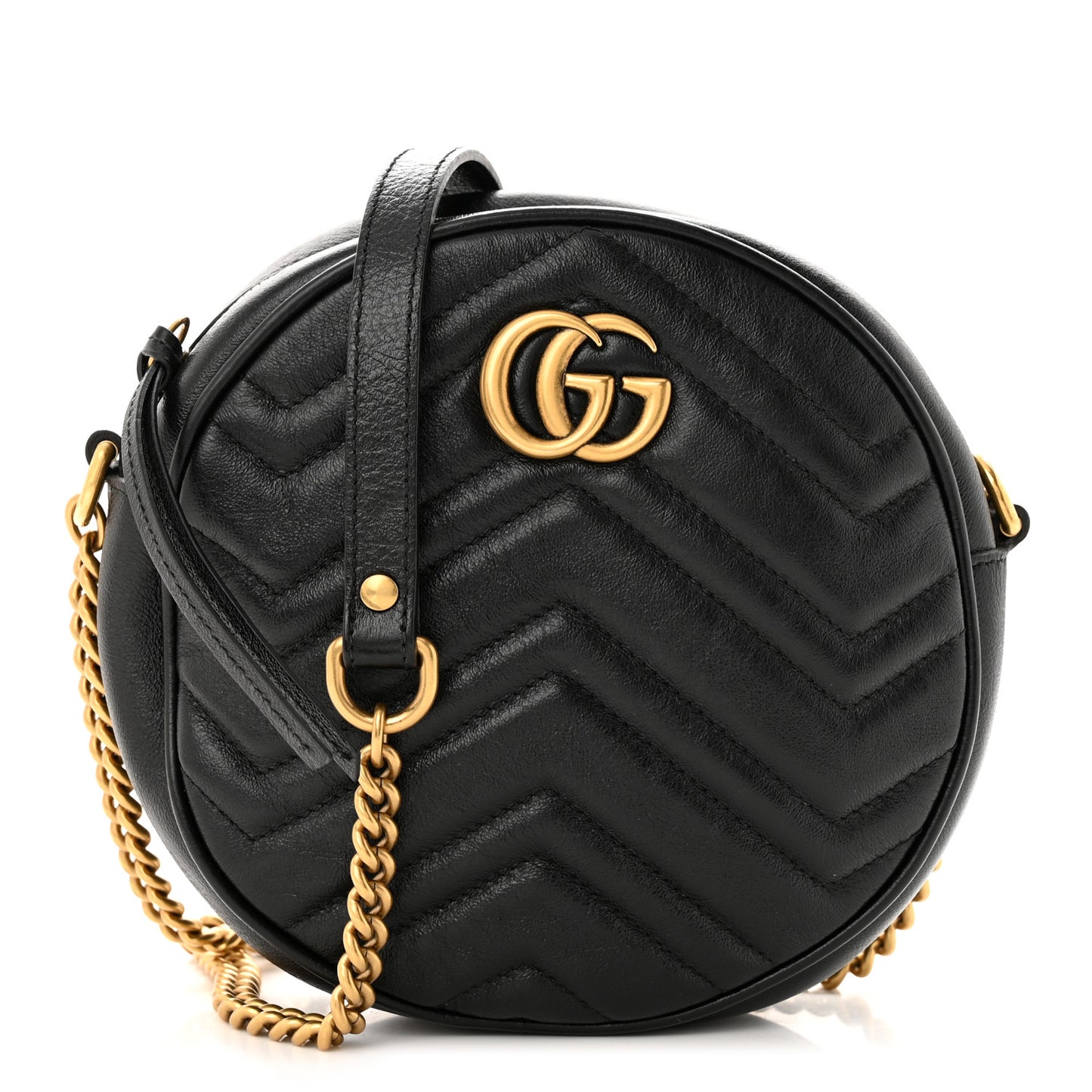 Azalea Calfskin Matelasse Heart Mini GG Marmont Round Shoulder Bag Black