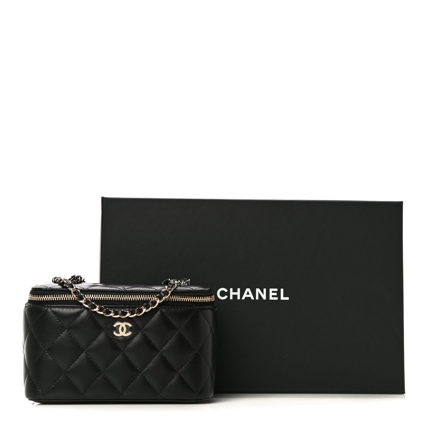 Lambskin Quilted Small Vanity Case With Chain Black