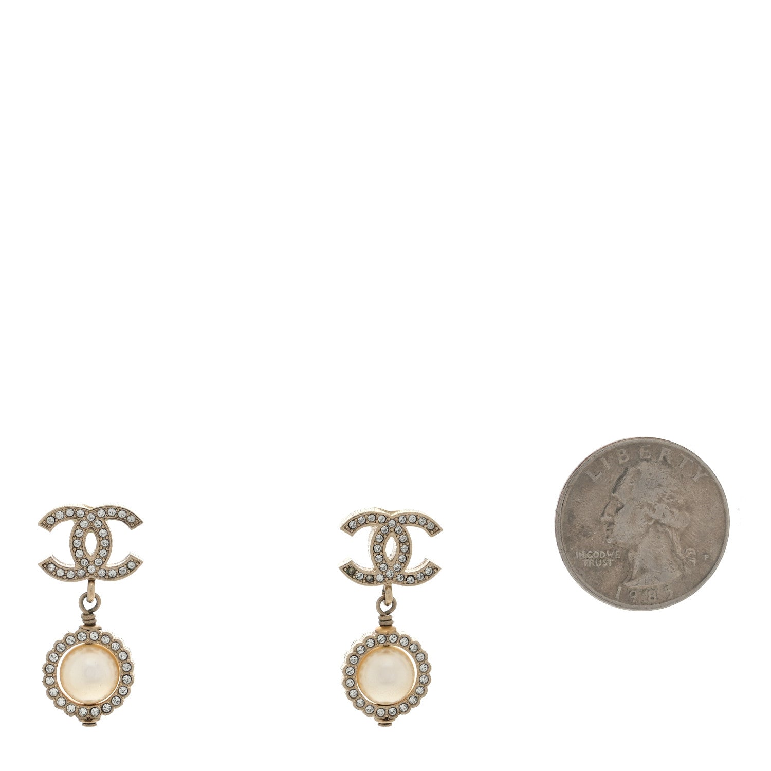 Chanel Crystal Pearl Bow-tiful CC Drop Earrings Light Gold 2 of 4