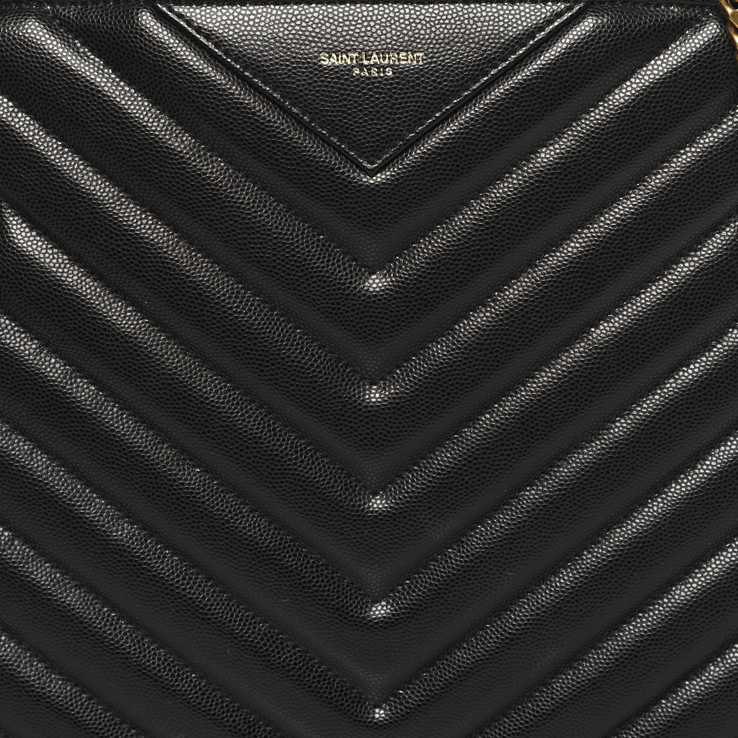 Saint Laurent Grain de Poudre Matelasse Chevron Medium Tribeca Shopping Bag Black 9 of 12