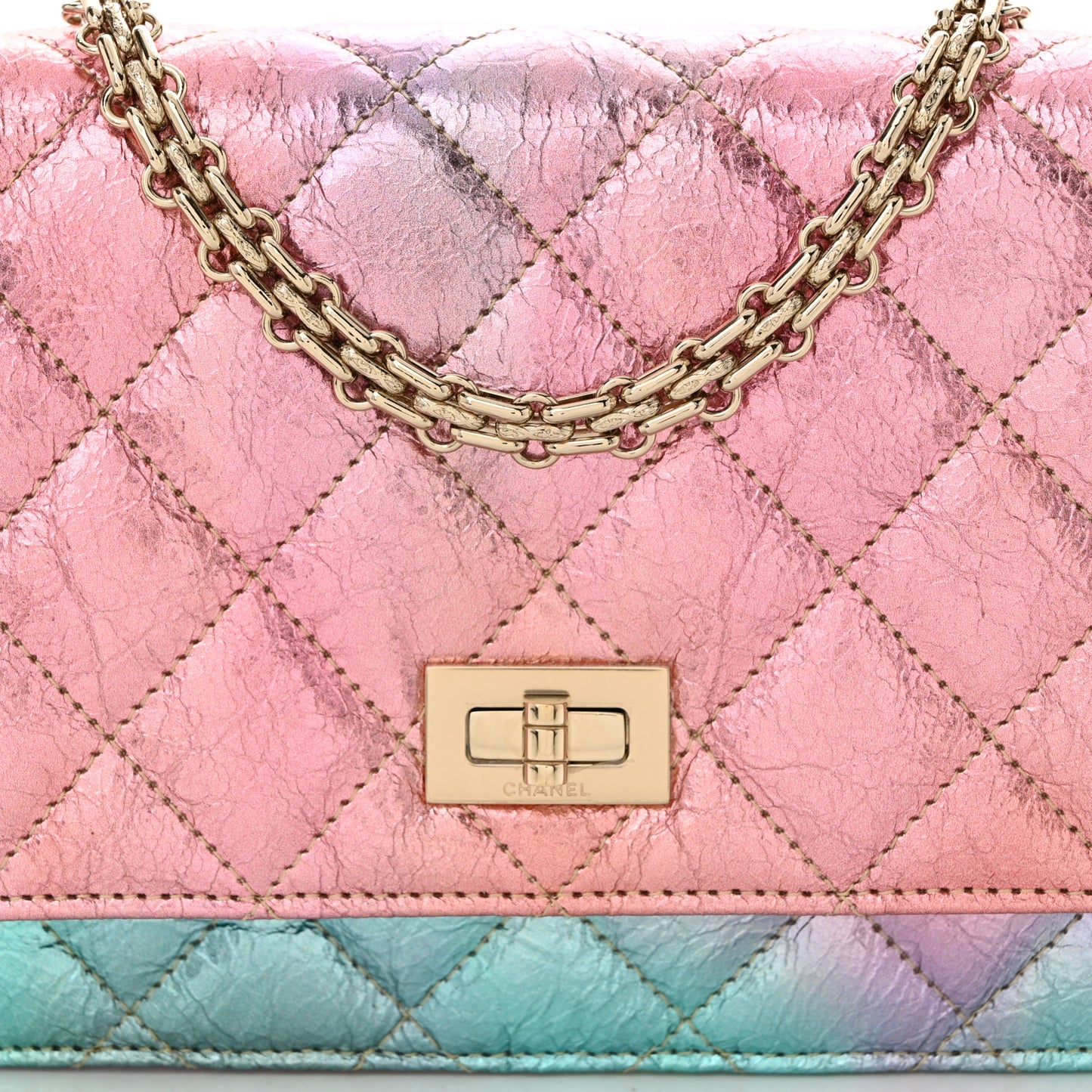 Metallic Goatskin Quilted 2.55 Reissue Wallet on Chain WOC Multicolor
