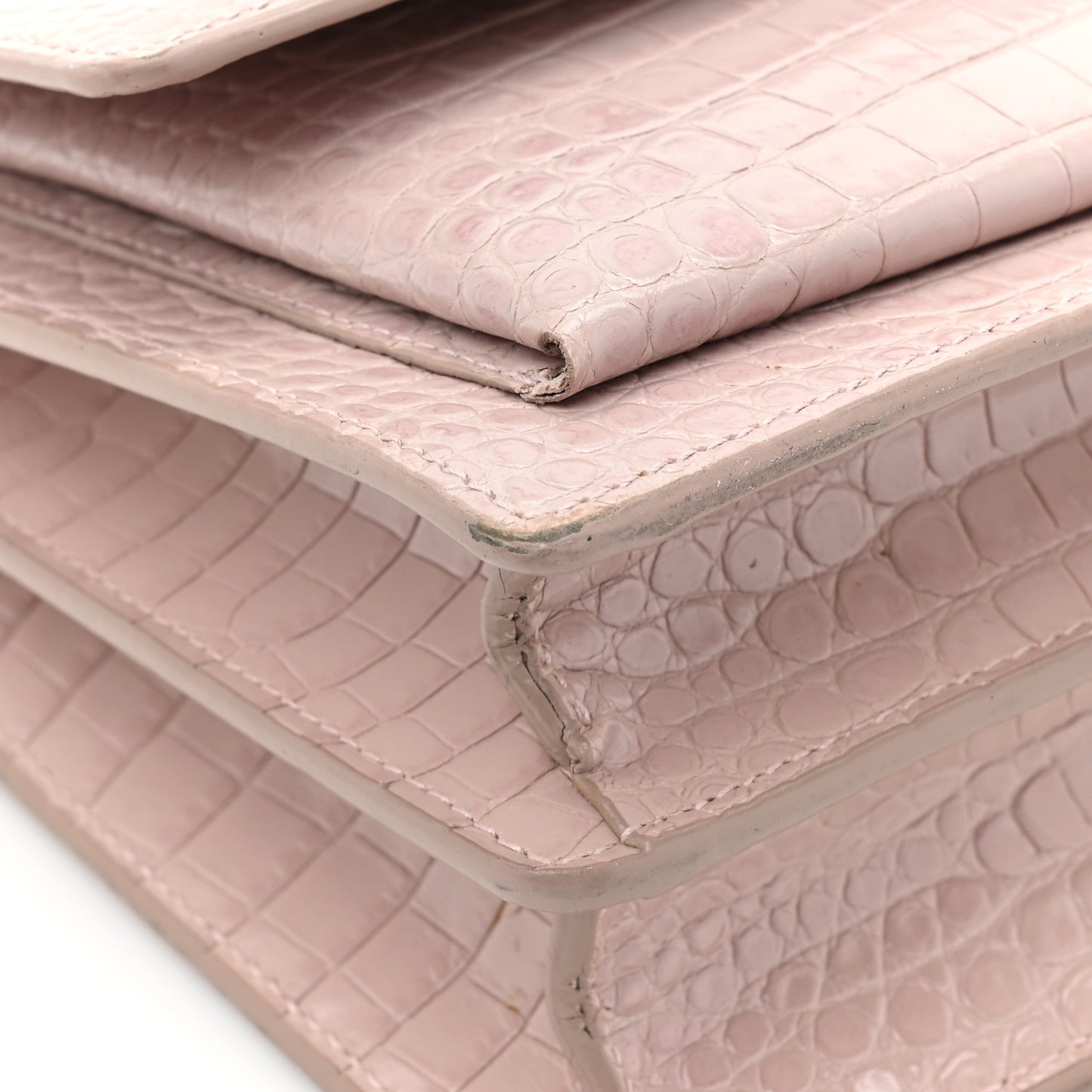 Calfskin Crocodile Embossed Medium Monogram Sunset Powder Pink