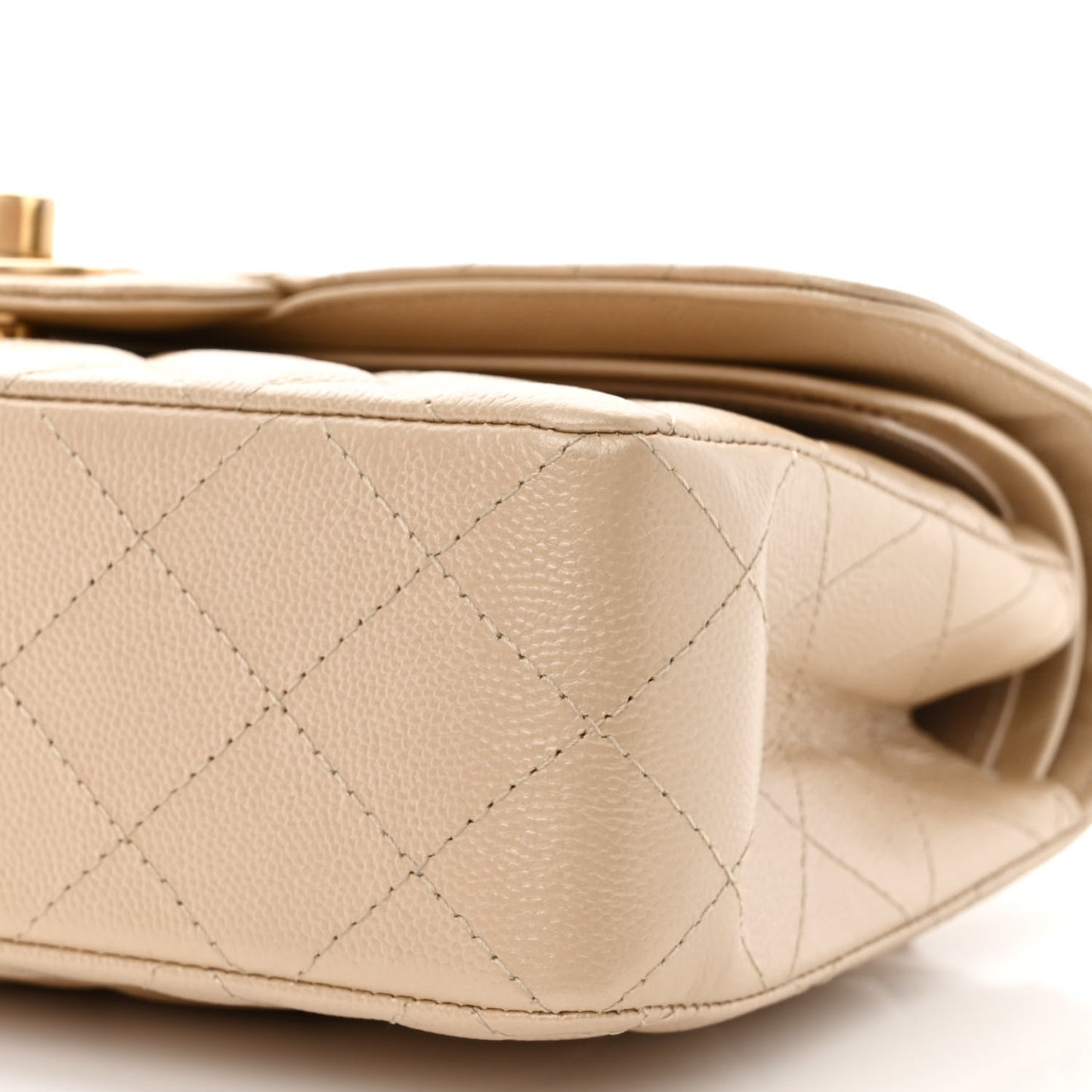 Iridescent Caviar Quilted Small Double Flap Beige