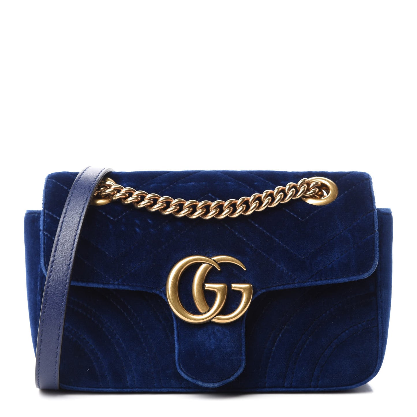 Velvet Matelasse Mini GG Marmont Shoulder Bag Cobalt Blue