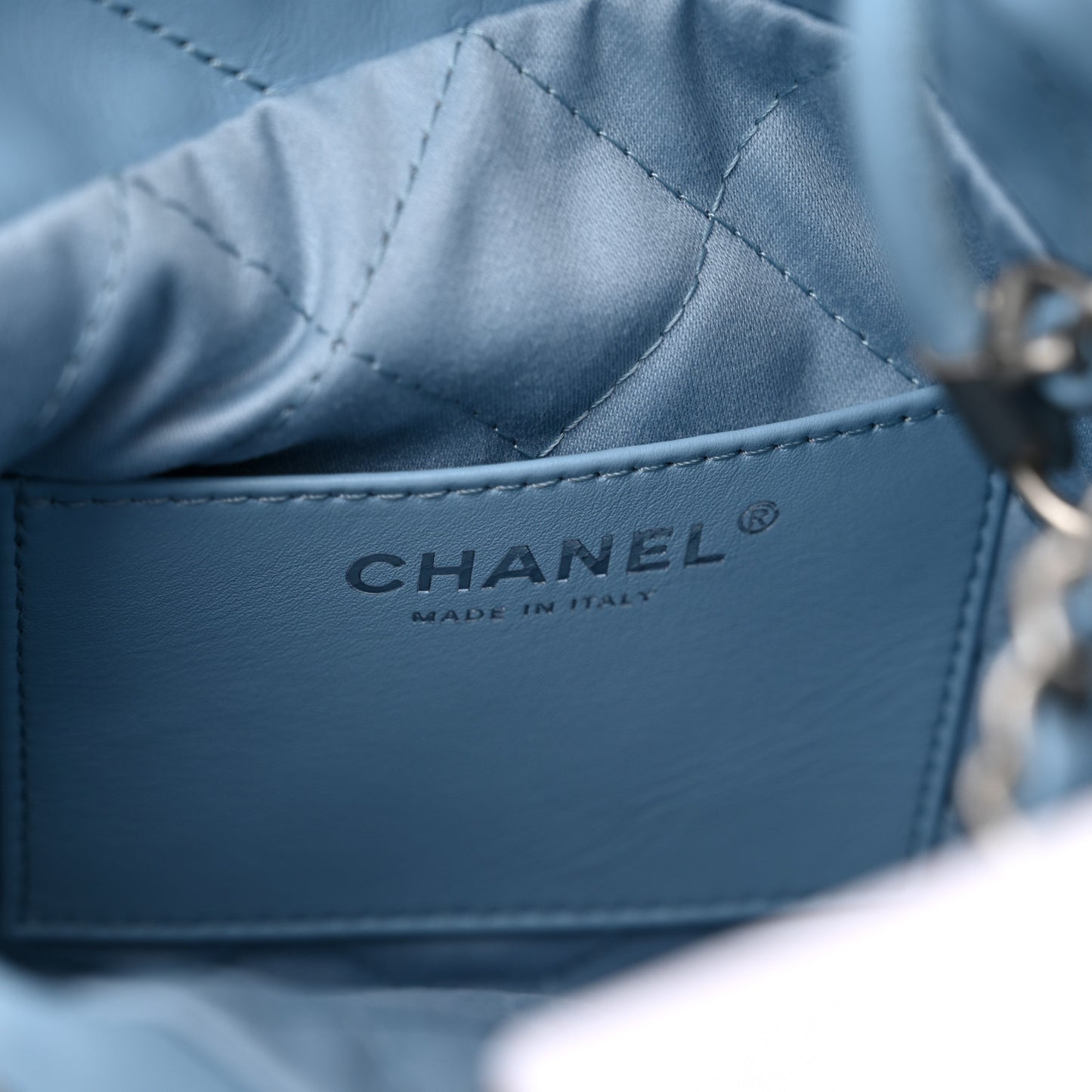 Shiny Calfskin Quilted Mini Chanel 22 Light Blue