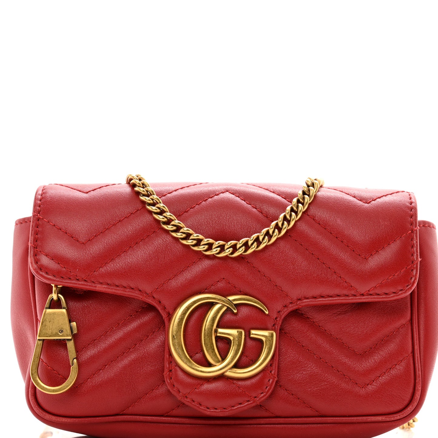 Calfskin Matelasse Super Mini GG Marmont Shoulder Bag Hibiscus Red