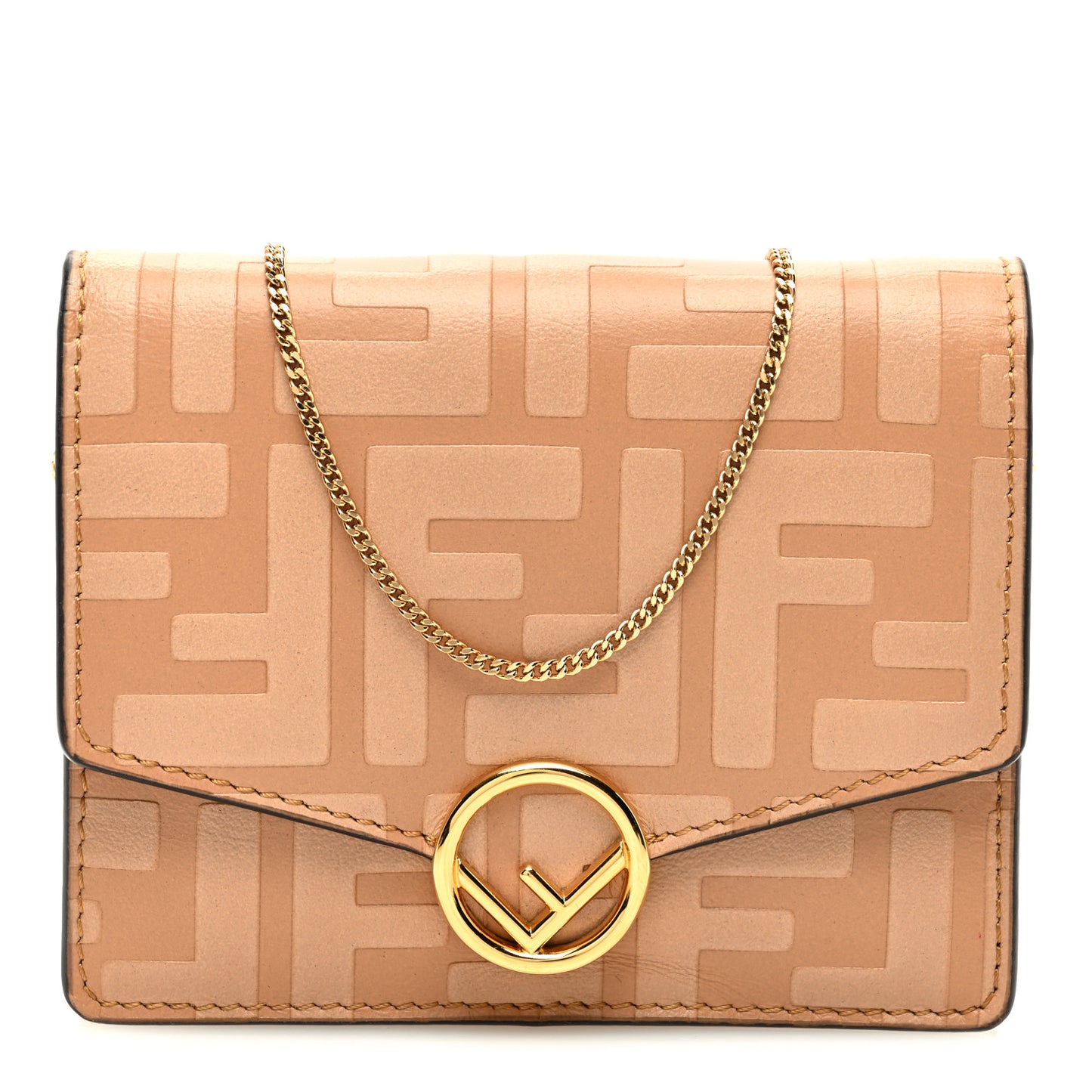 Vitello Termolagoon F is Fendi FF 1974 Embossed Geometric Flap Wallet On Chain Miele Scuro