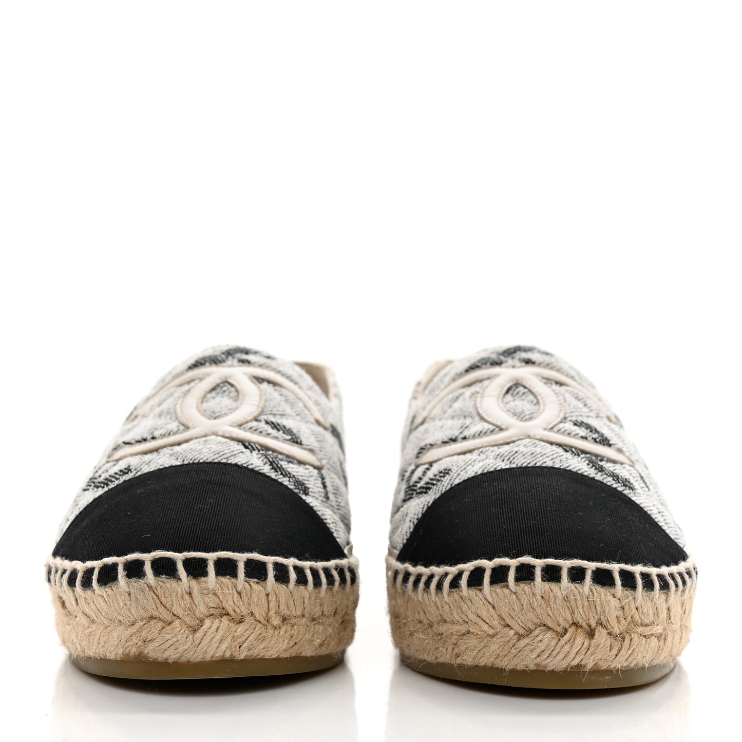 Cotton Jacquard Grosgrain CC Print Espadrilles 38 Grey Black