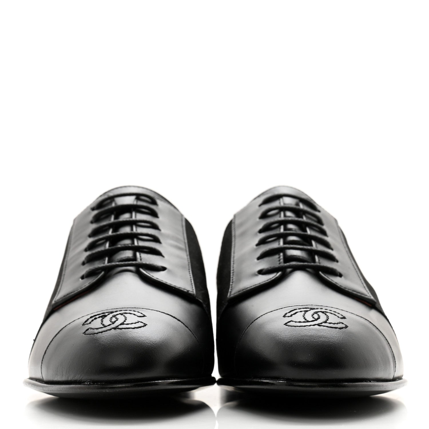 Chanel Calfskin Elastic Lace Up Cap Toe CC Loafers 36 Black 2 of 12