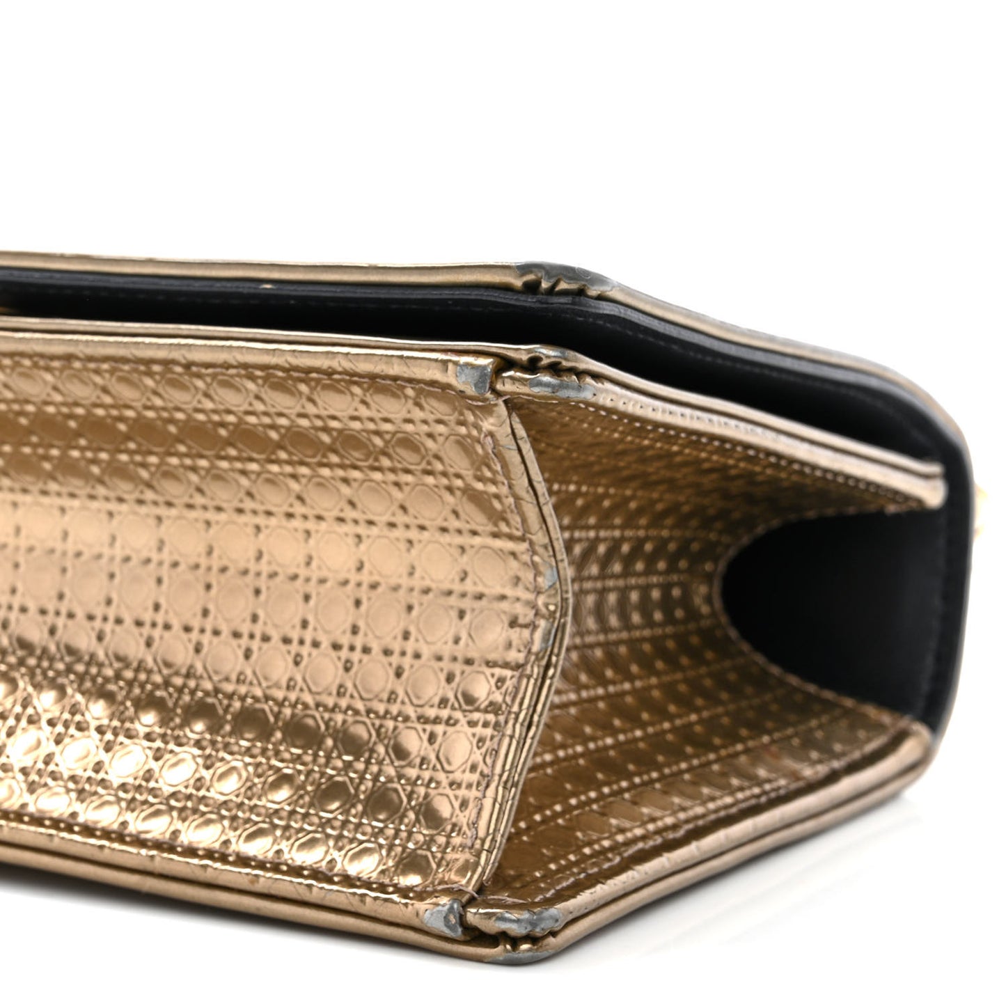 Metallic Patent Micro-Cannage Medium Diorama Flap Bag Gold