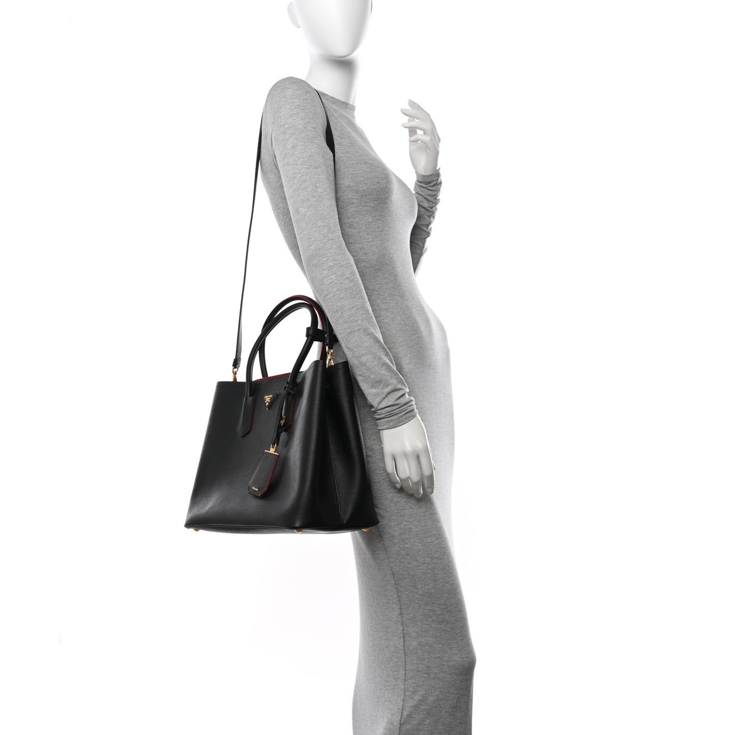 Saffiano Cuir Large Double Bag Black Fuoco