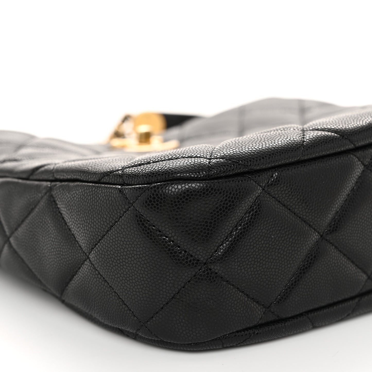 Shiny Caviar Quilted Twist Your Buttons Hobo Black