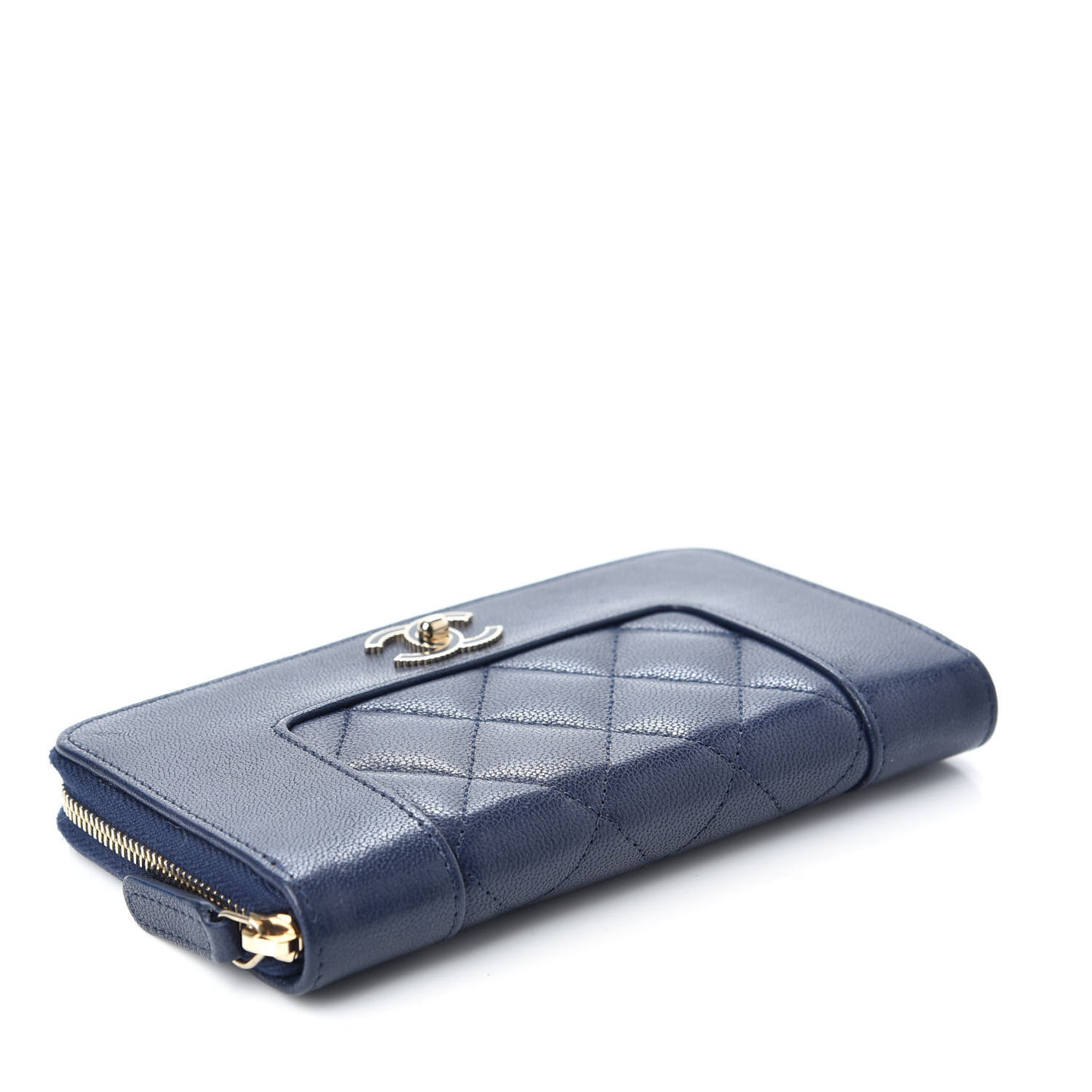 Sheepskin Quilted Mademoiselle Vintage Zip Around Wallet Navy