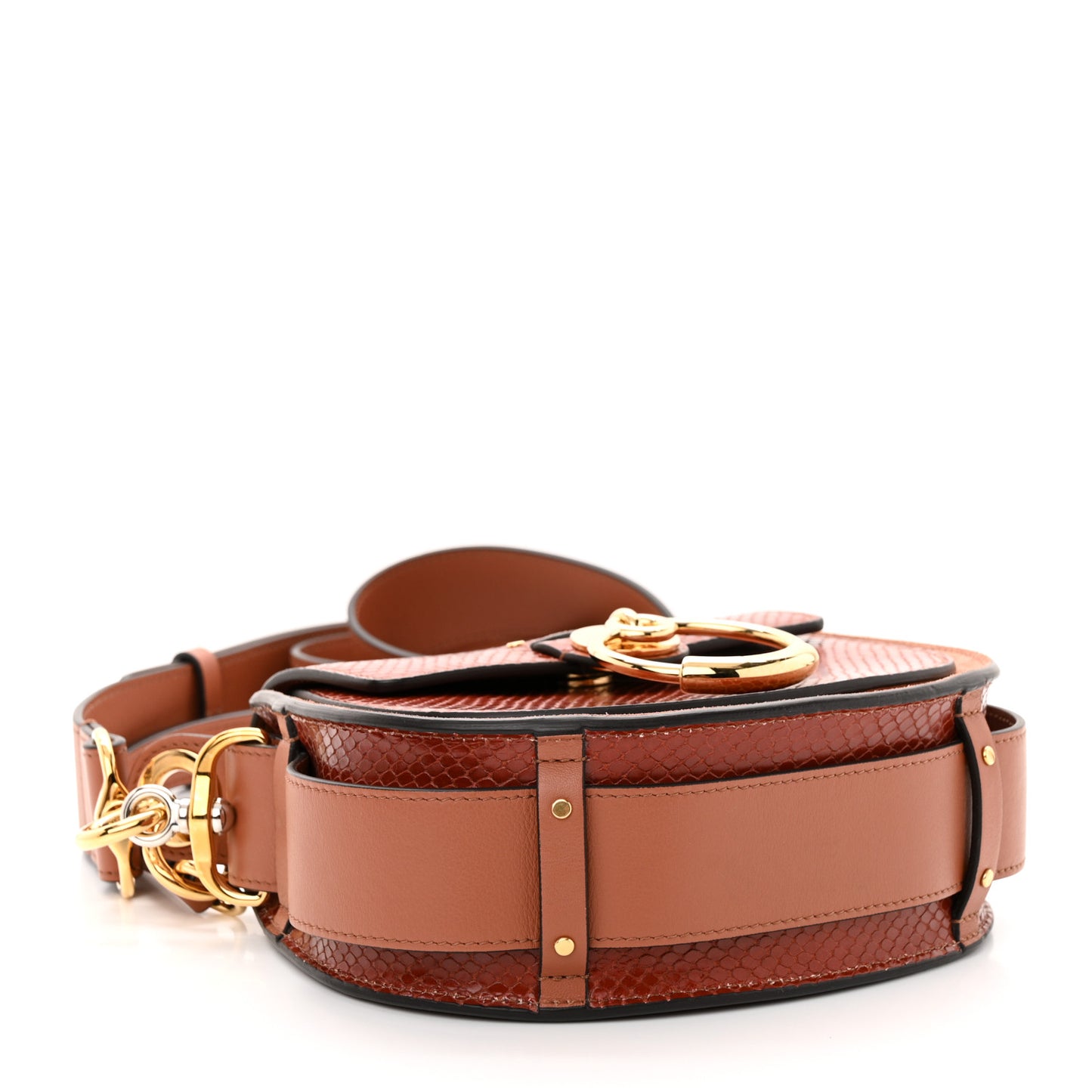 Calfskin Python Embossed Small Tess Bag Sepia Brown