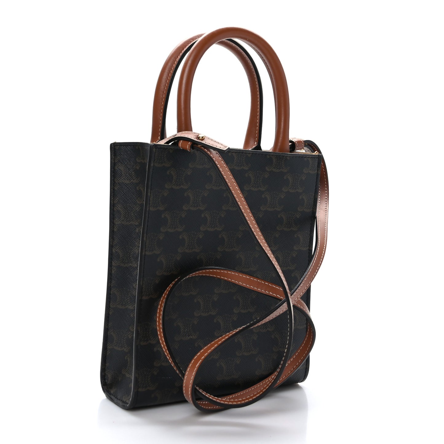 Triomphe Canvas Calfskin Mini Vertical Cabas Tan
