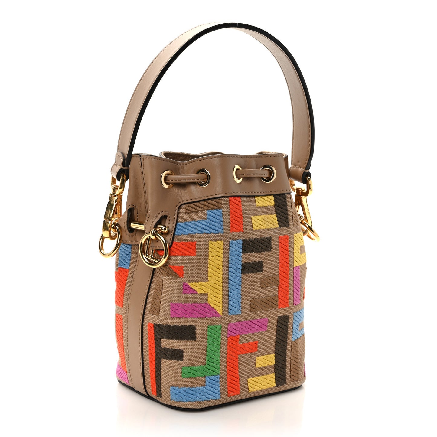 Canvas Vitello King F is Fendi FF Multicolor Embroidered Mini Mon Tresor Bucket Bag Multicolor Cuoio
