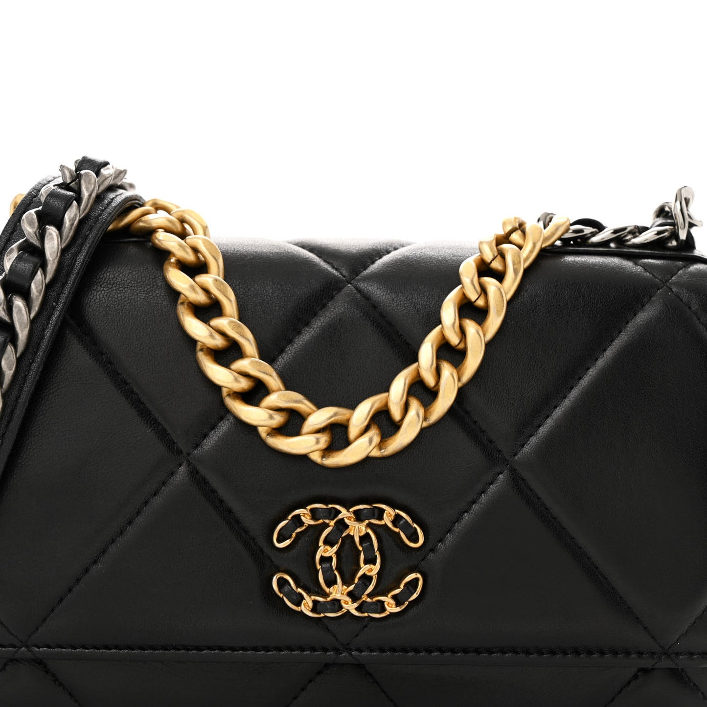 Lambskin Quilted Chanel 19 Wallet On Chain WOC Black