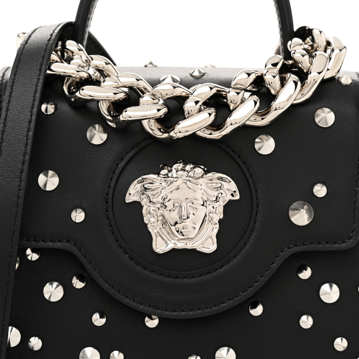 Calfskin Spiked Small La Medusa Bag Black