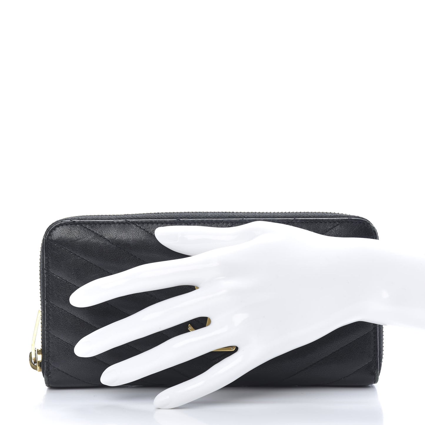Calfskin Matelasse Chevron Monogram Zip Around Wallet Black