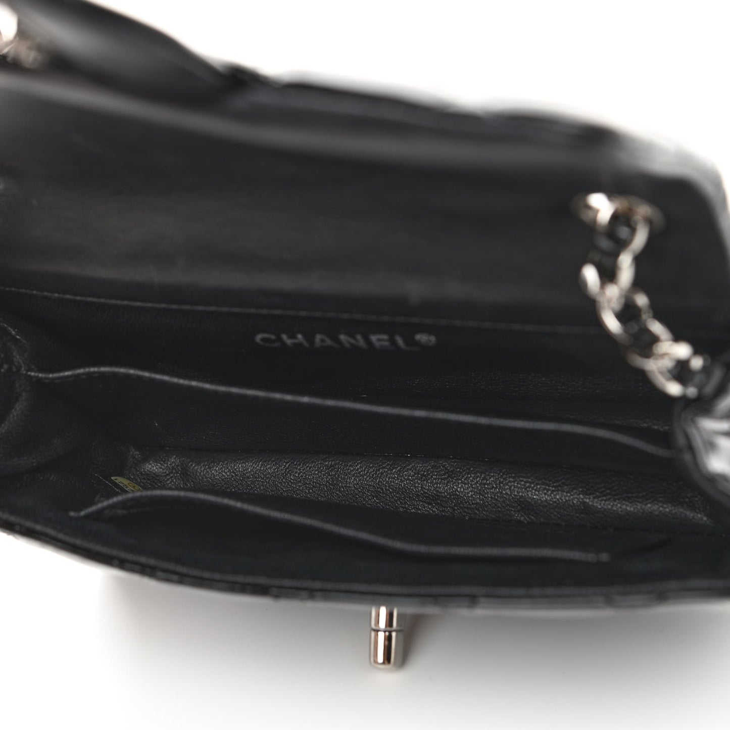 Patent Calfskin Quilted Extra Mini Rectangular Flap Black