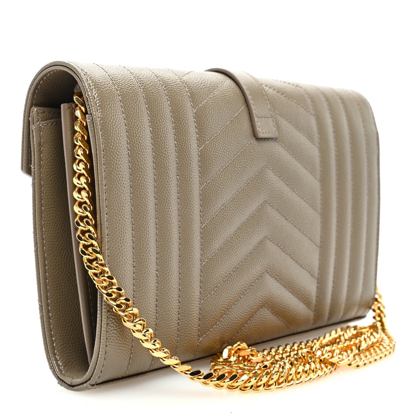 Grain De Poudre Mixed Matelasse Triquilt Monogram Chain Wallet Dark Beige