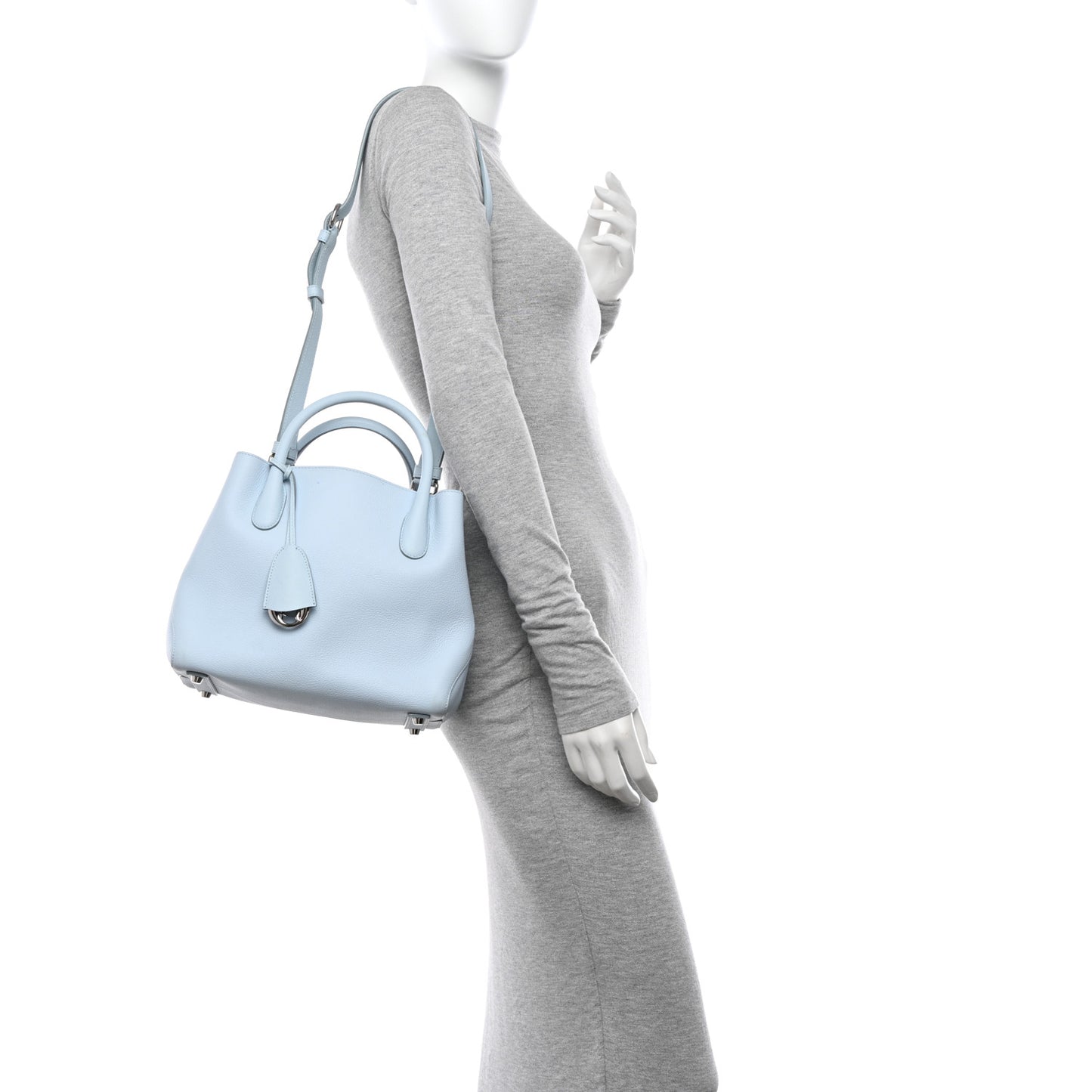 Supple Grained Calfskin Medium Open Bar Tote Light Blue
