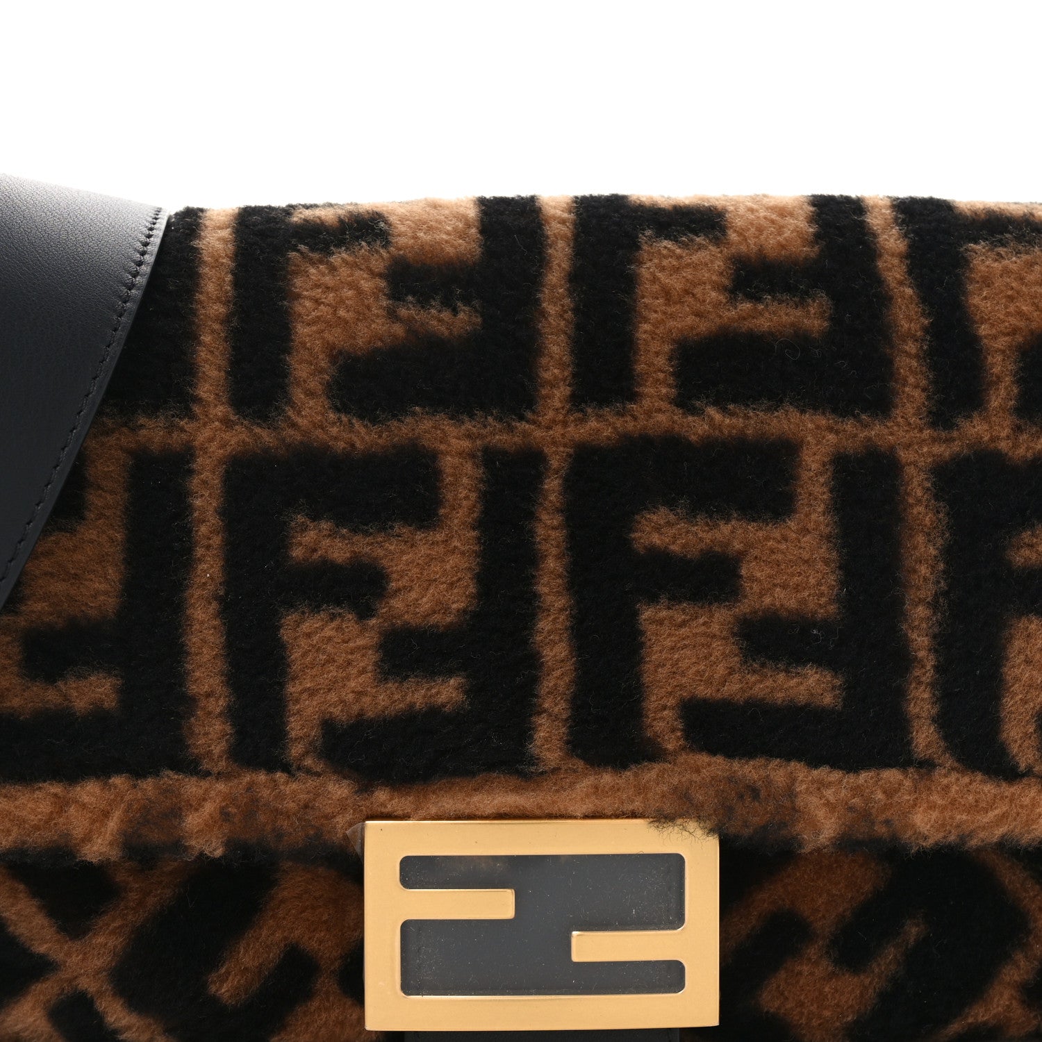 Fendi Shearling Vitello Dolce Macro FF 1974 Baguette Tobacco Black 8 of 11