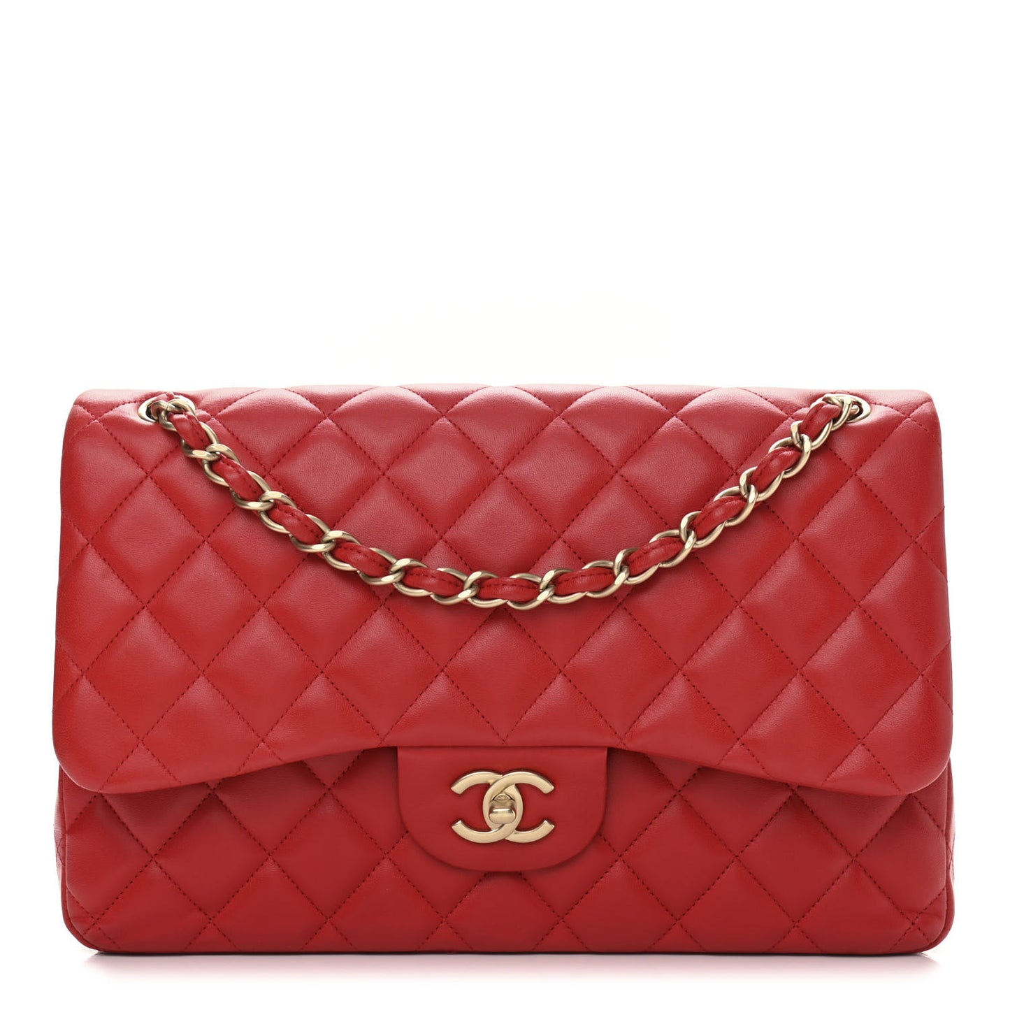 Lambskin Quilted Jumbo Double Flap Red