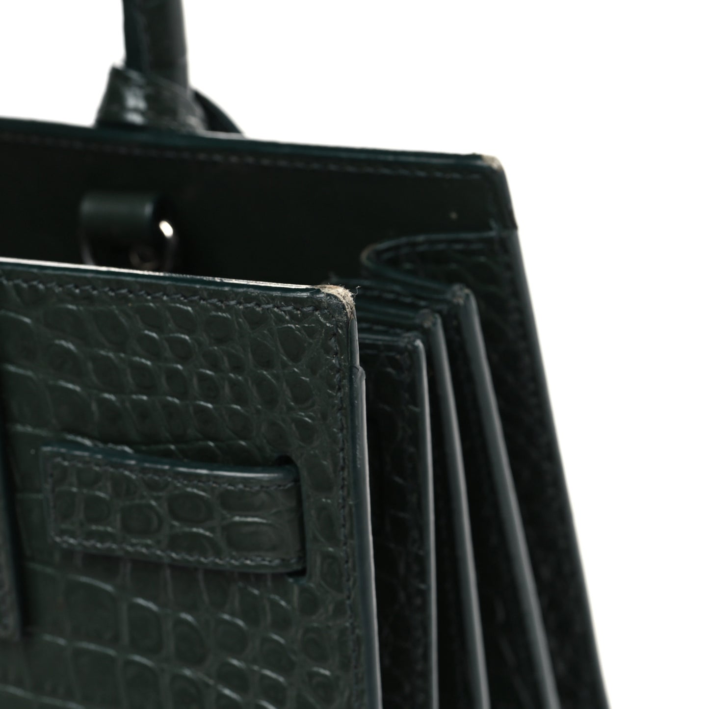 Calfskin Crocodile Embossed Nano Sac De Jour Dark Green