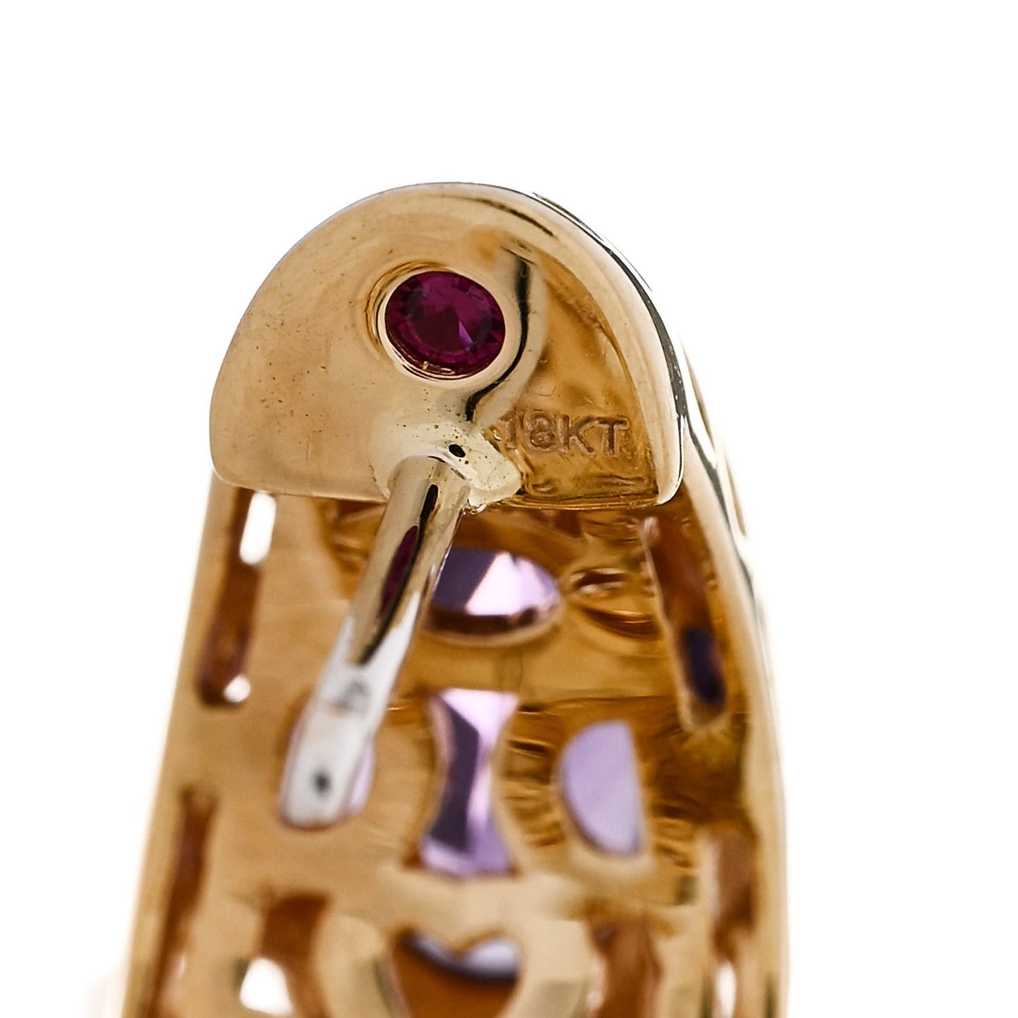 18K Yellow White Gold Diamond Amethyst Mauresque Hoop Earrings
