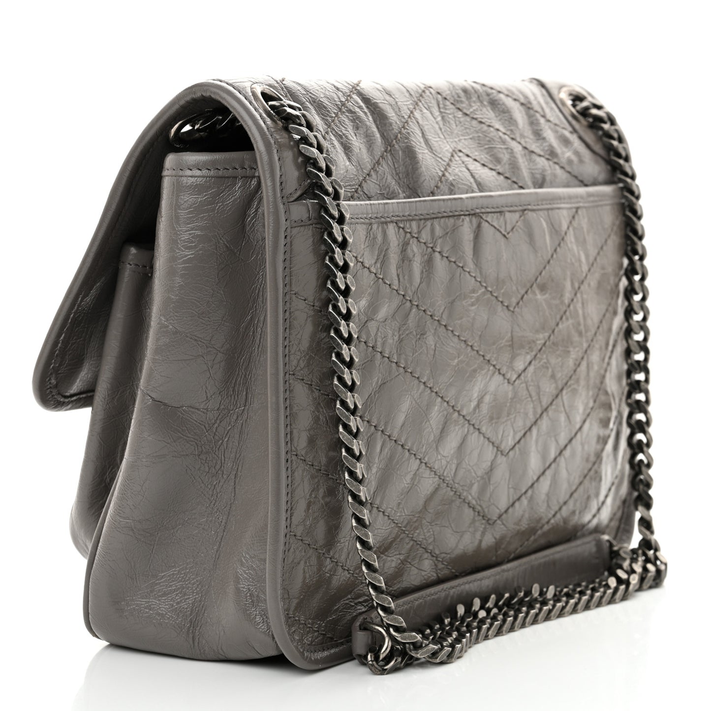 Crinkled Calfskin Matelasse Monogram Medium Niki Chain Satchel Fog