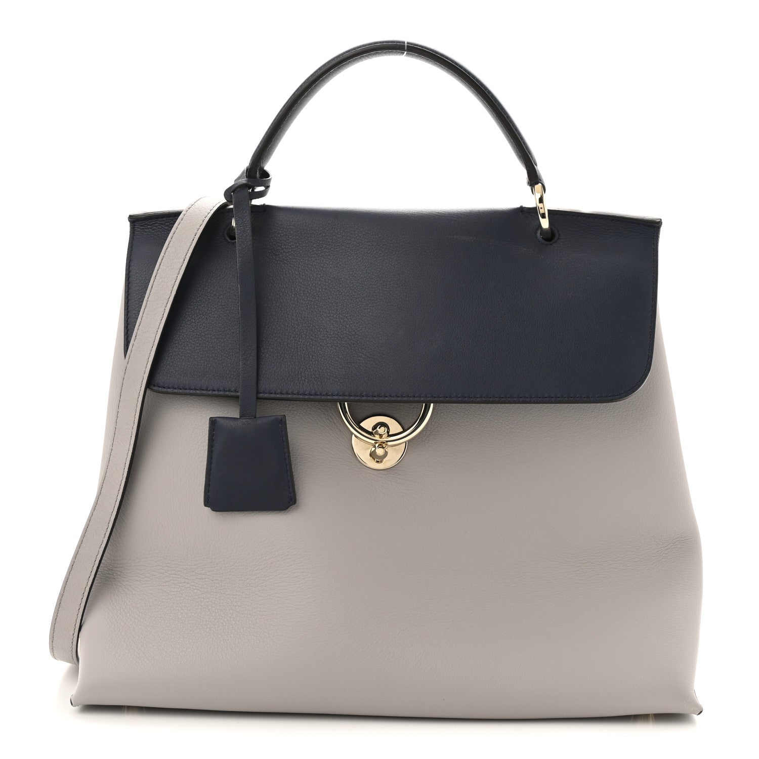 Salvatore Ferragamo Calfskin Jet Set Top Handle Bag Grey Navy