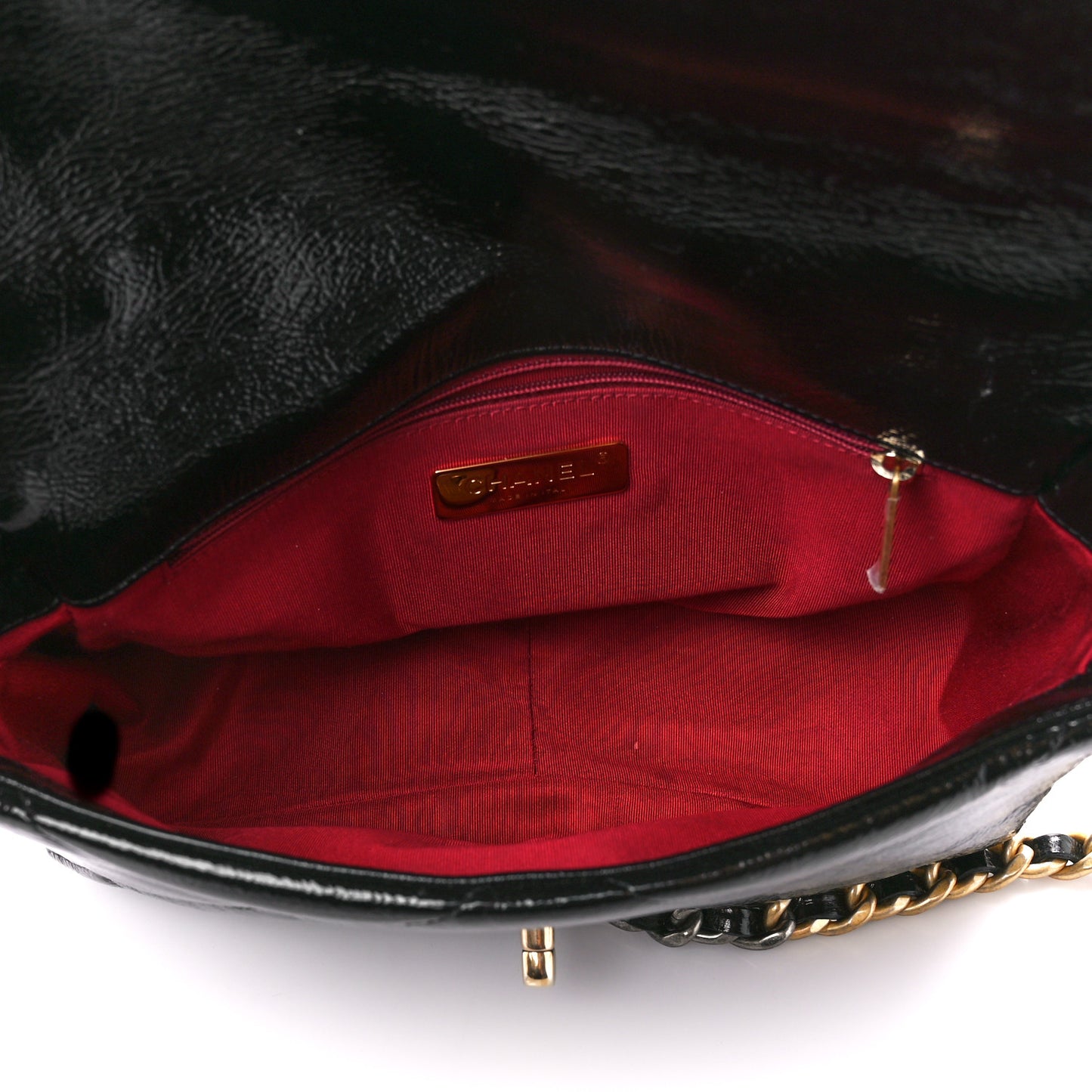 Shiny Crumpled Calfskin Quilted Medium Chanel 19 Flap Black