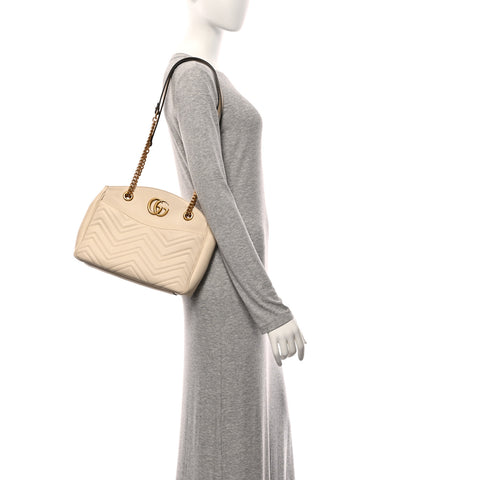 Calfskin Matelasse Medium GG Marmont Open Top Shoulder Bag White