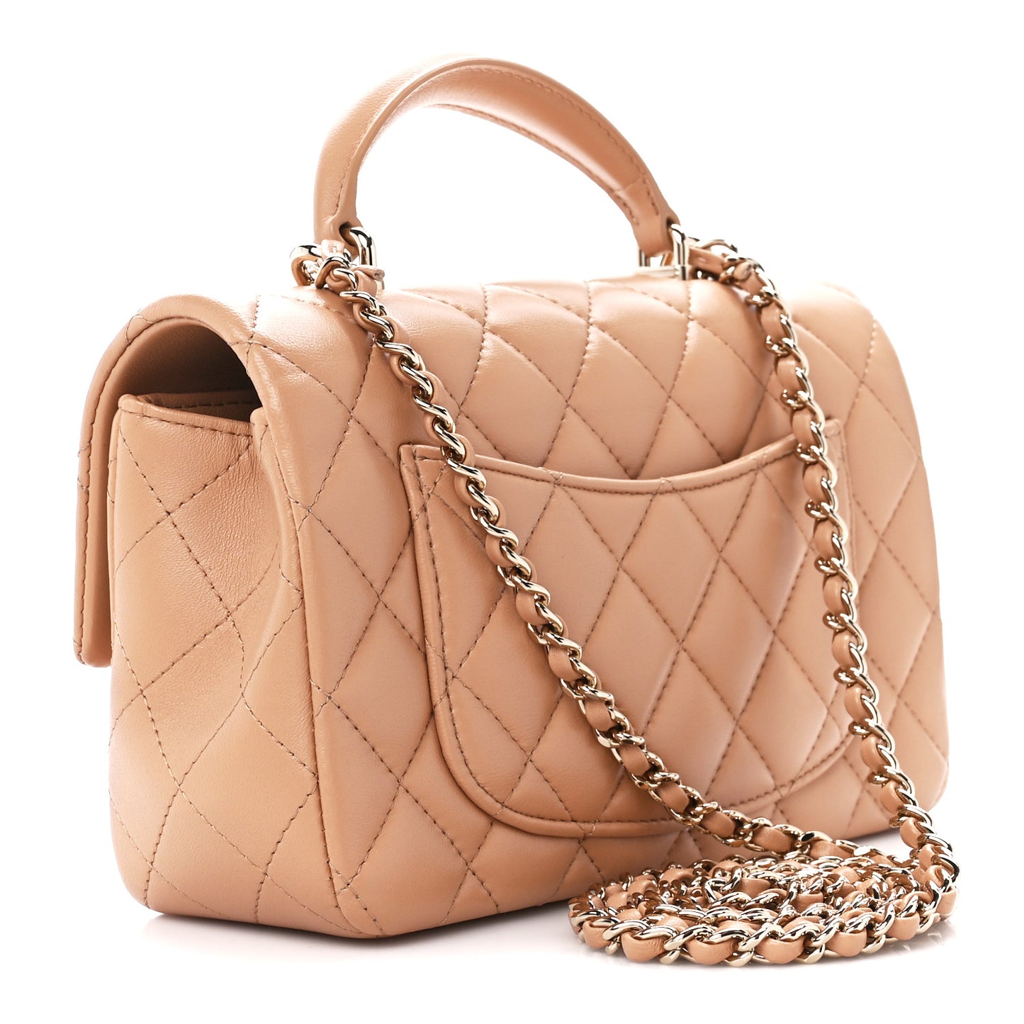 Lambskin Quilted Mini Top Handle Rectangular Flap Beige