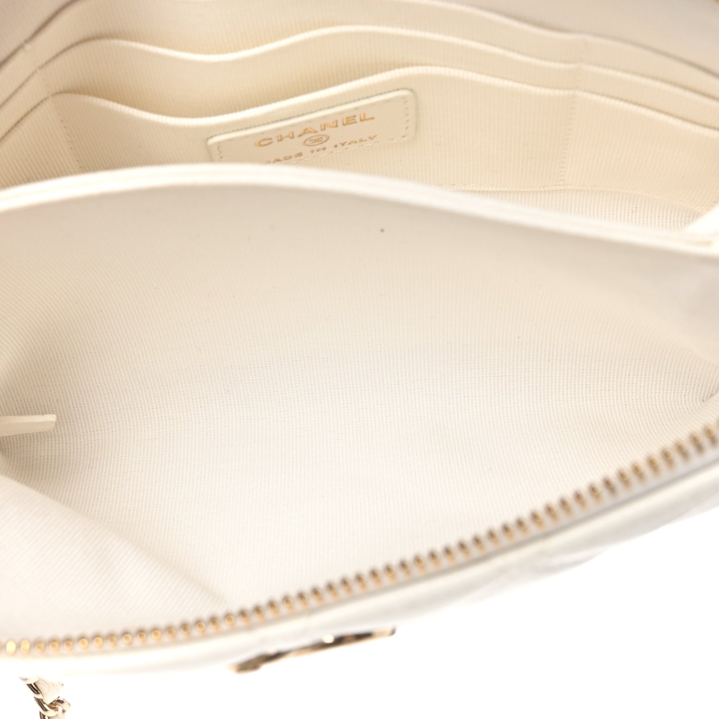 Shiny Crumpled Calfskin Quilted Clutch Bag White