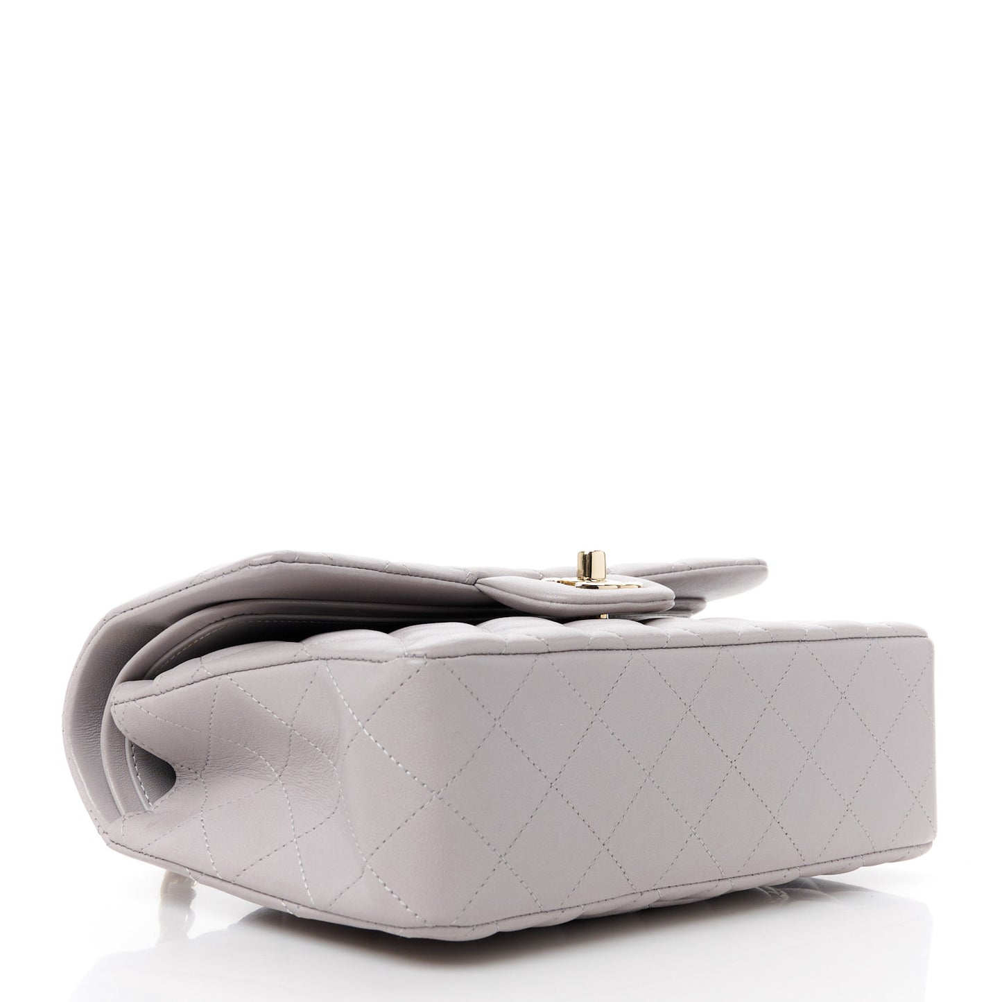 Lambskin Quilted Small Double Flap Light Grey