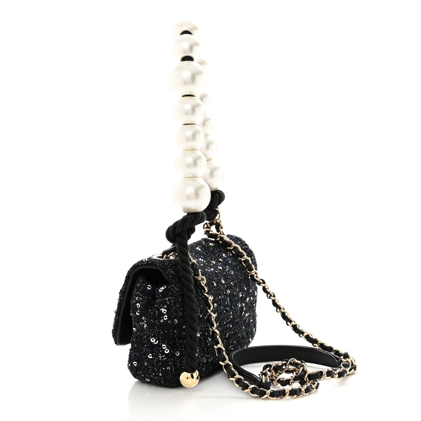 Tweed Mini Pearl Handle Flap Black Ecru