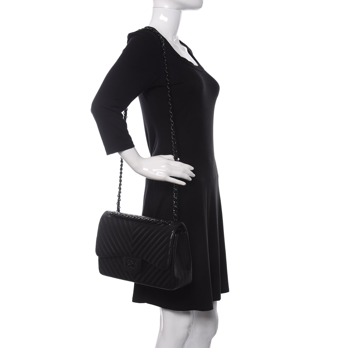 Lambskin Chevron Quilted Jumbo Double Flap So Black