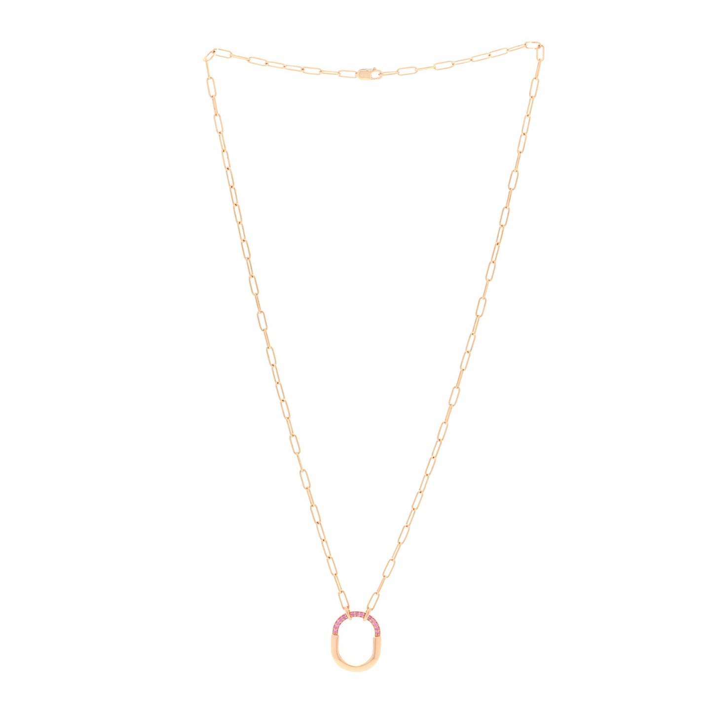 18K Rose Gold Pink Sapphire Small Lock Pendant Necklace