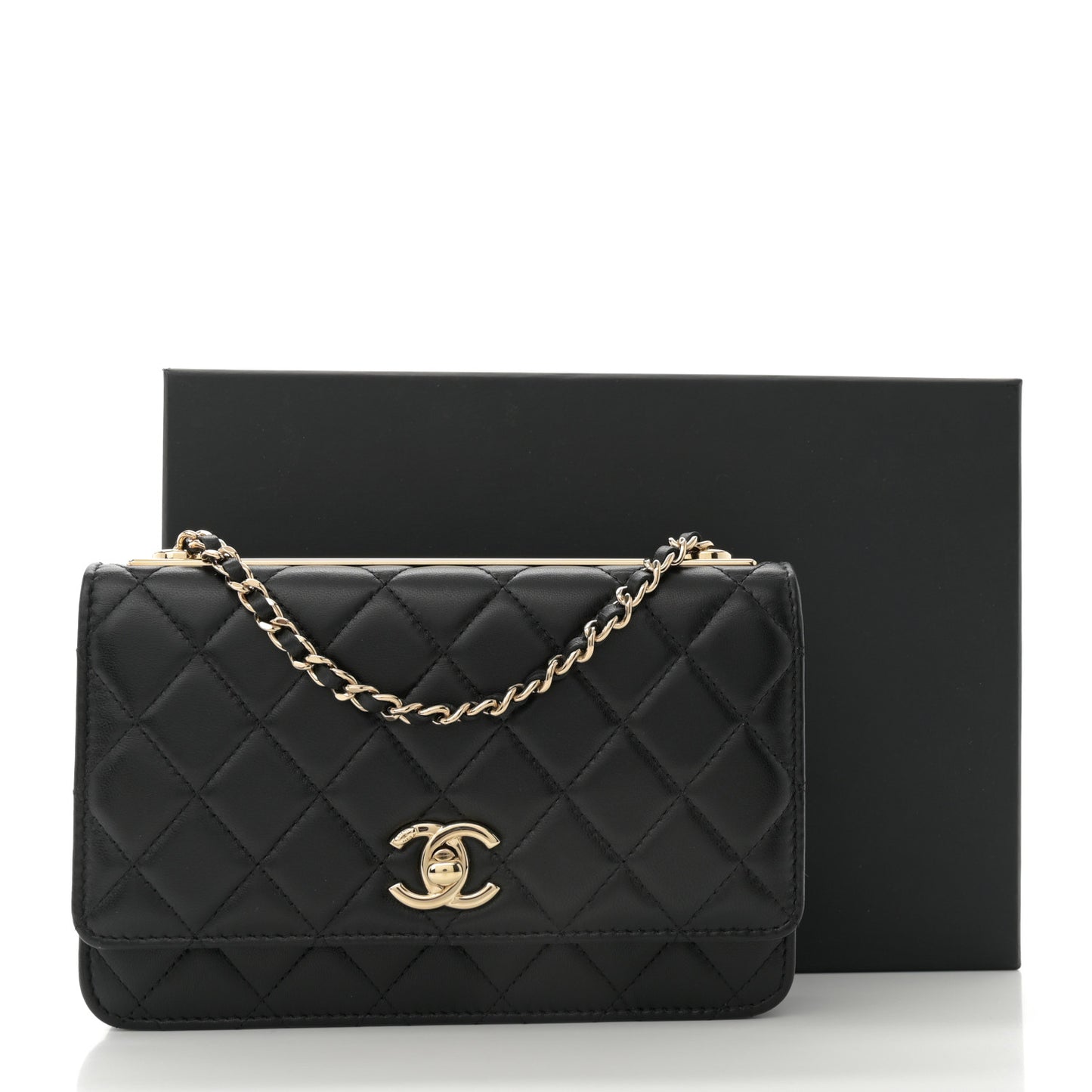 Lambskin Quilted Trendy CC Wallet On Chain WOC Black