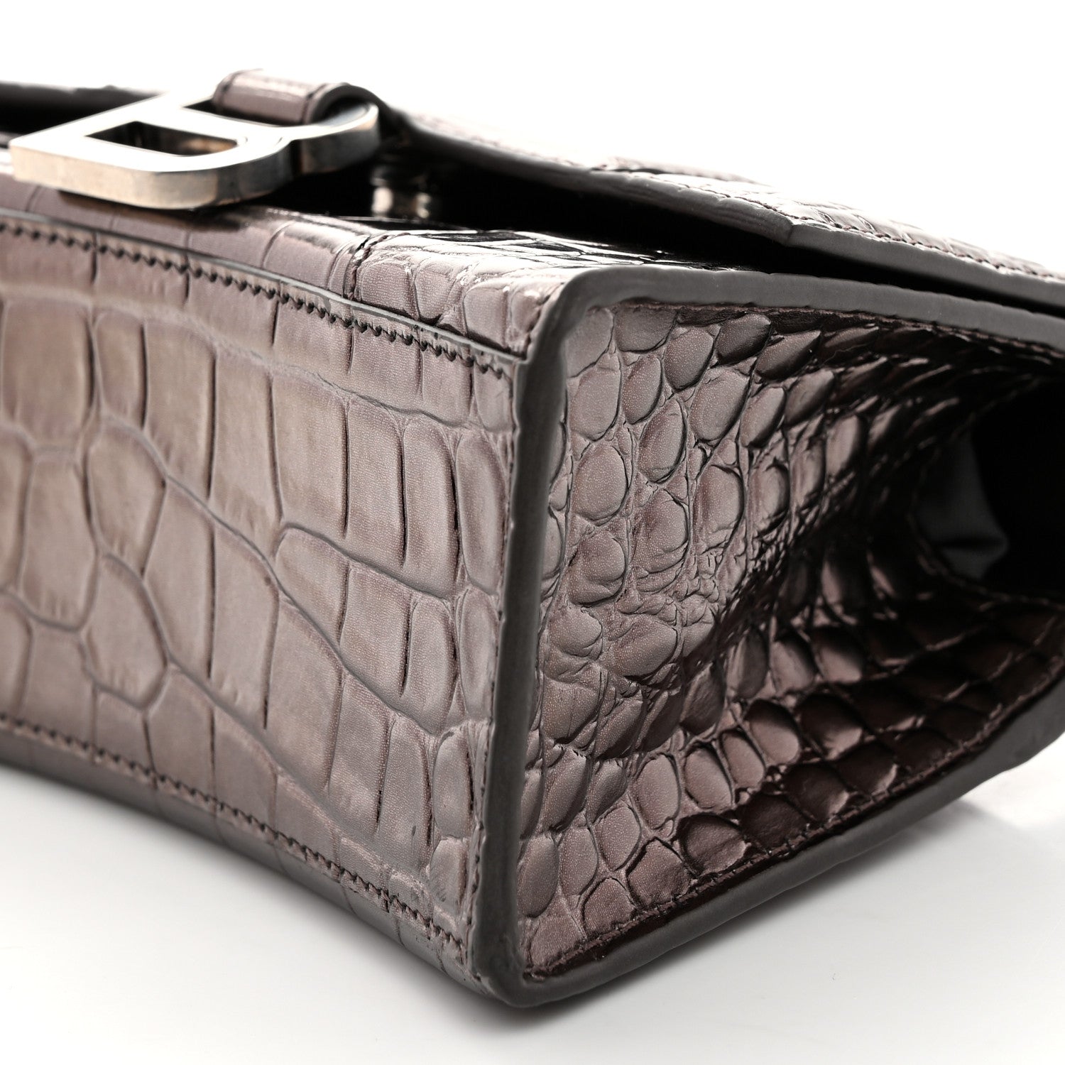 Balenciaga Metallic Shiny Calfskin Crocodile Embossed Hourglass Top Handle Bag XS Dark Bronze 11 of 11