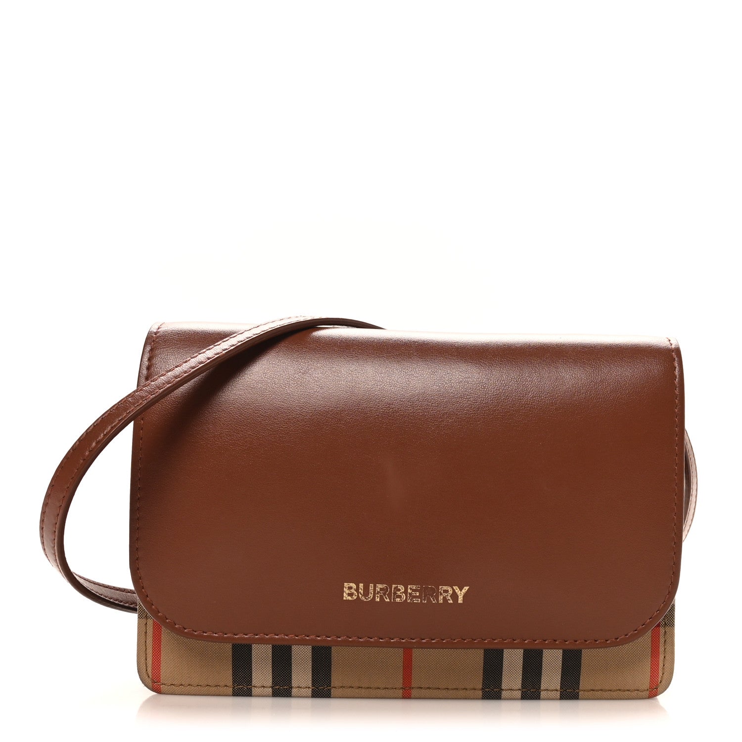 Burberry Calfskin House Check Hampshire Wallet On Chain Tan