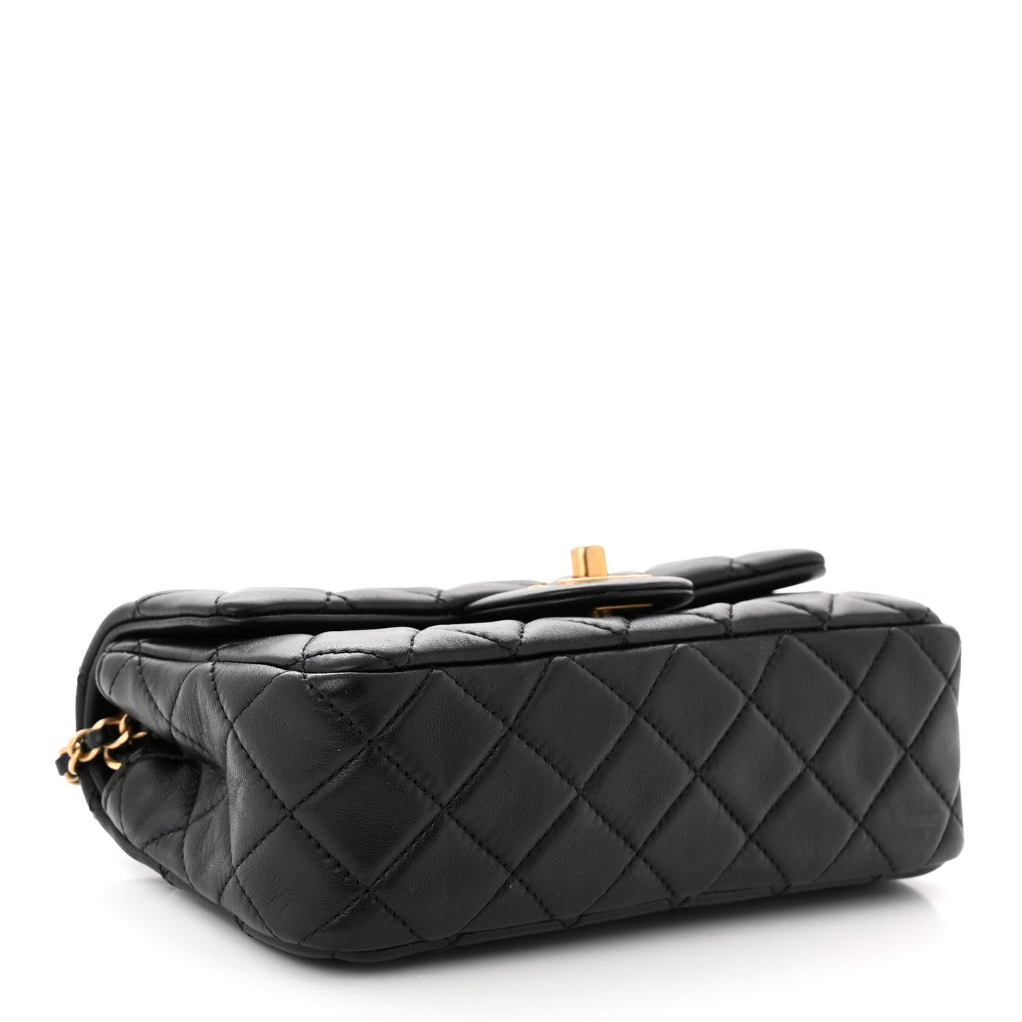 Lambskin Quilted Mini Rectangular Pearl Crush Flap Black