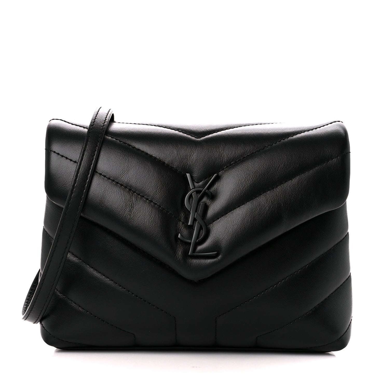 Calfskin Y Quilted Monogram Monochrome Toy Loulou Crossbody Bag Black