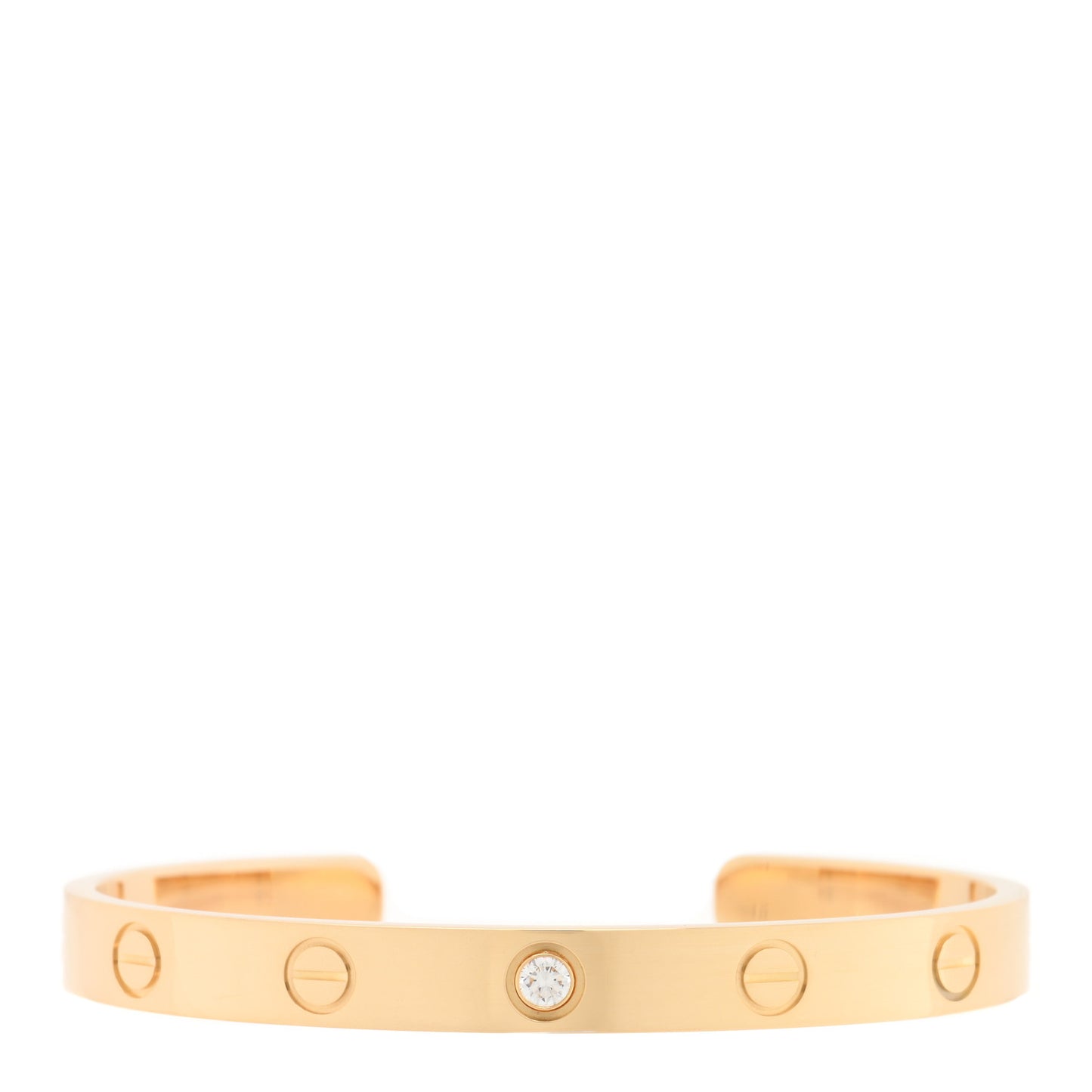 18K Yellow Gold 1 Diamond LOVE Cuff Bracelet 16